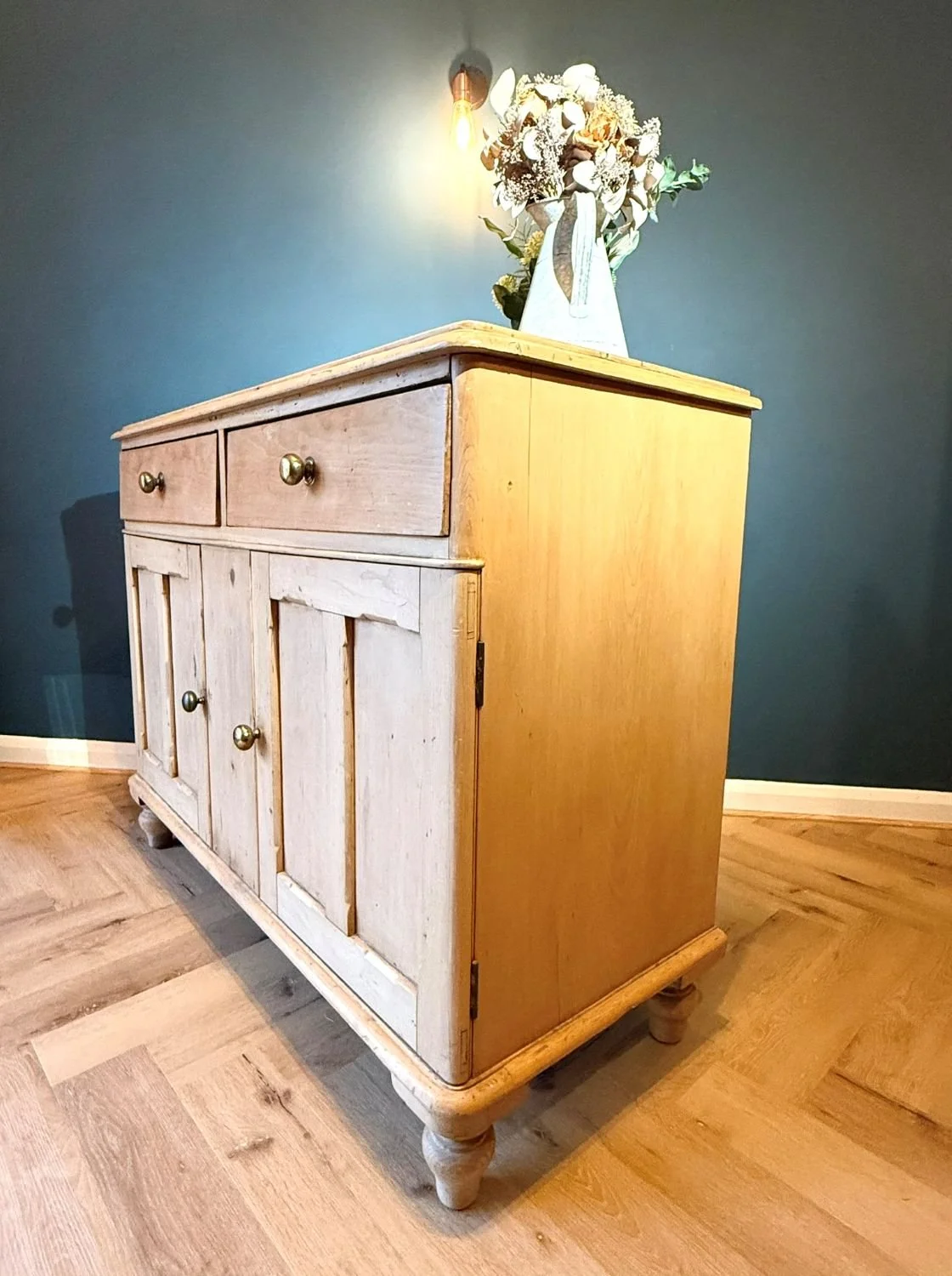 Antique Victorian rustic farmhouse pine sideboard dresser