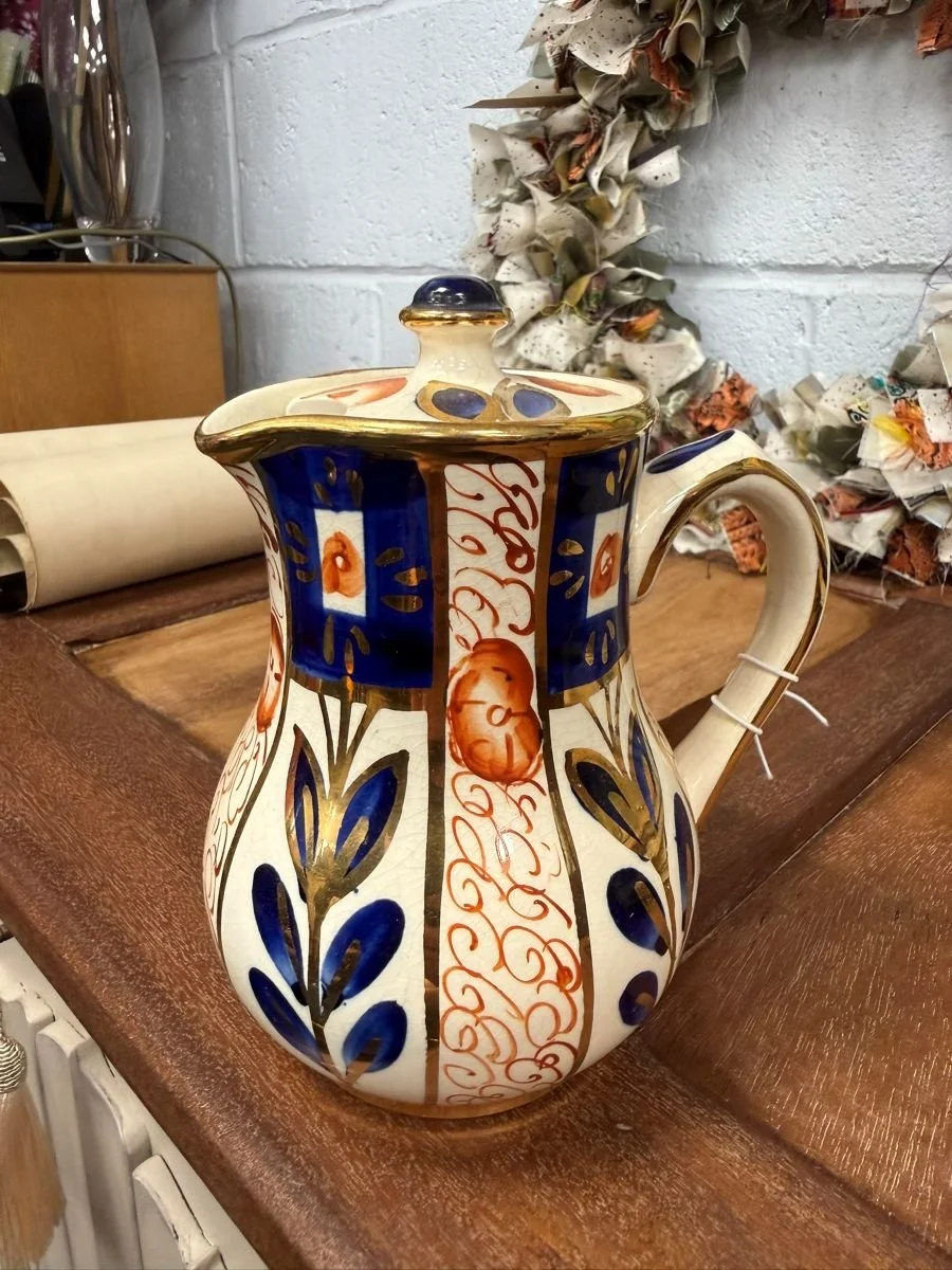 Antique Sudlow coffee pot ceramic blue and gold gilt design