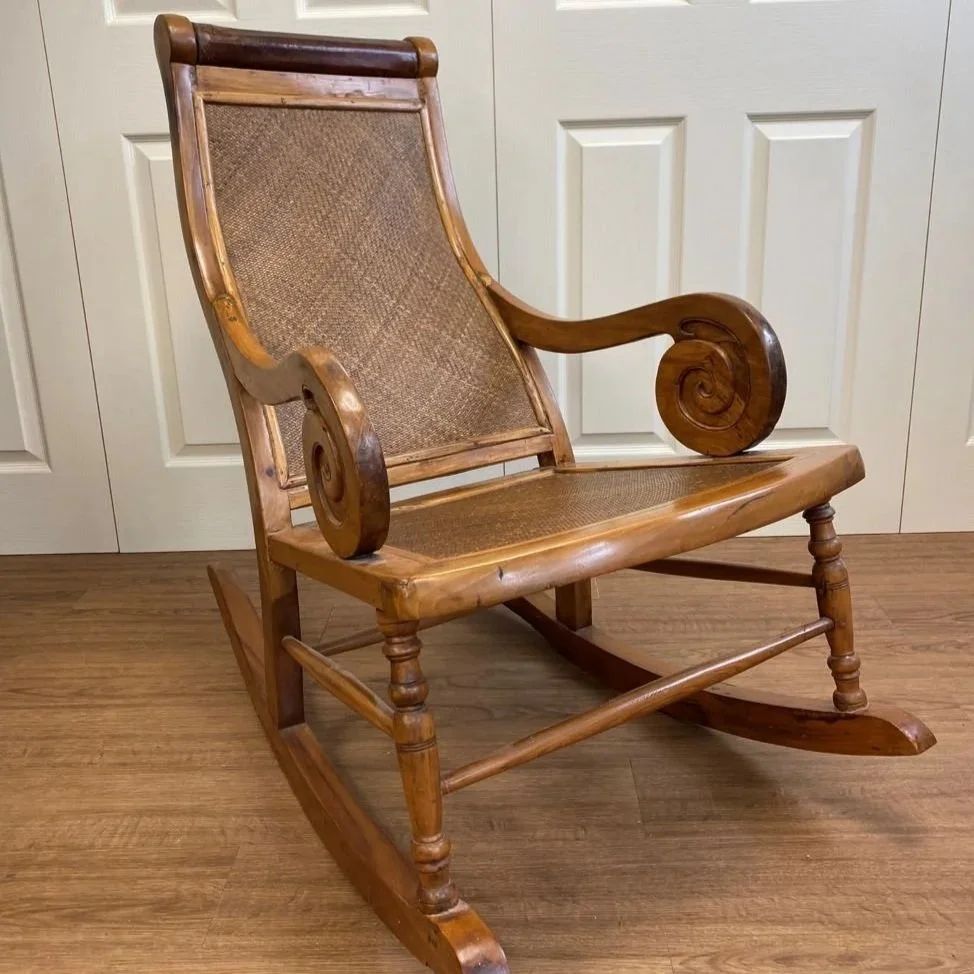 Antique Victorian 19th Century Walnut Caned Lincoln Rocking Chair