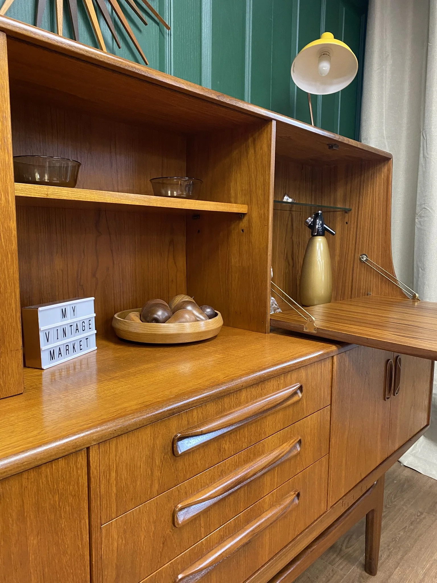 Restored 1960s GPlan Fresco teak highboard cocktail drinks cabinet sideboard