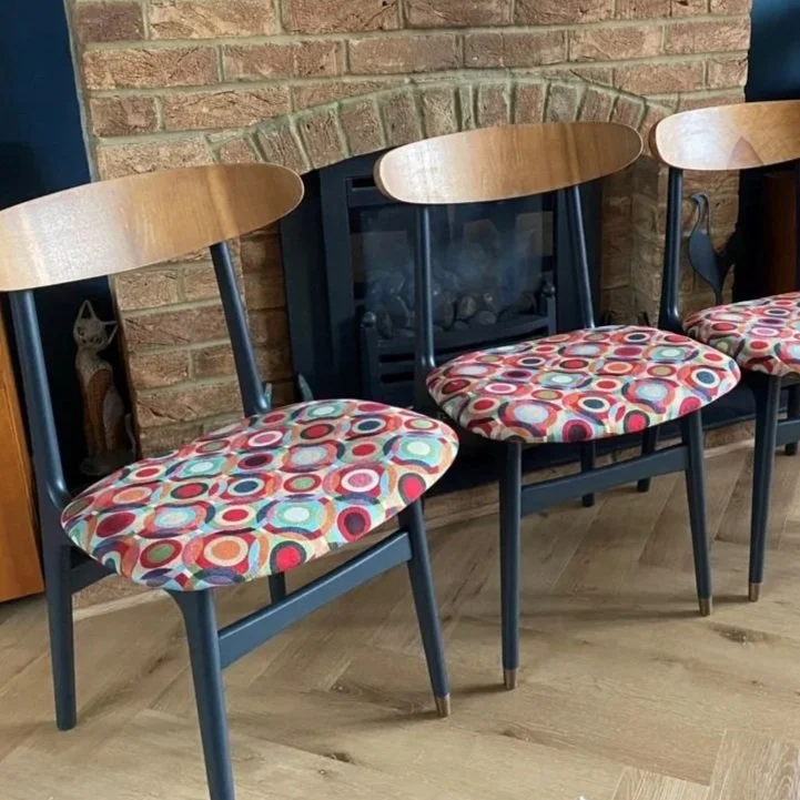 Restored and restyled mid century Danish style teak extending table and four butterfly style chairs