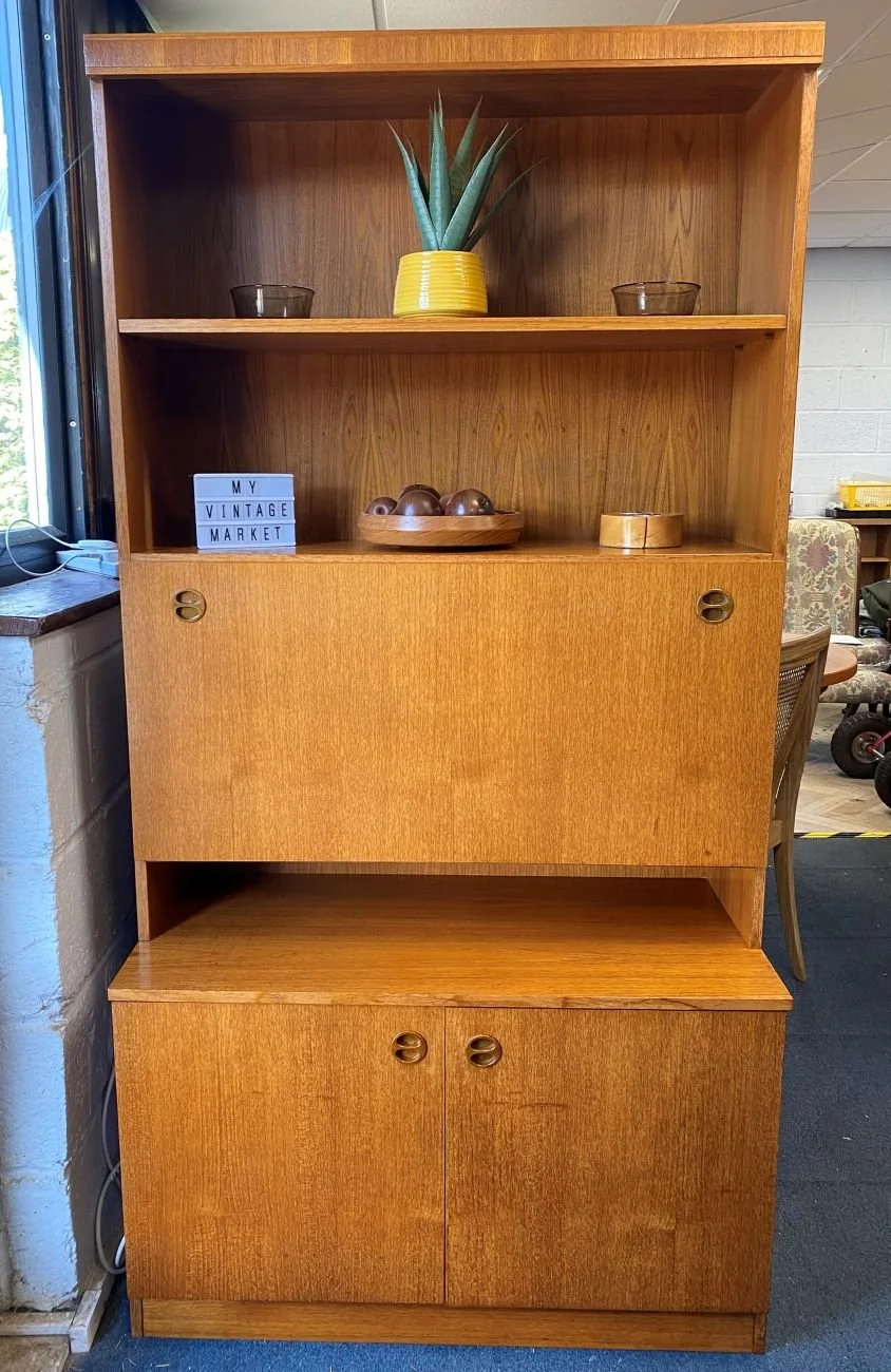 Mid century teak German Mobel cocktail drinks cabinet wall unit