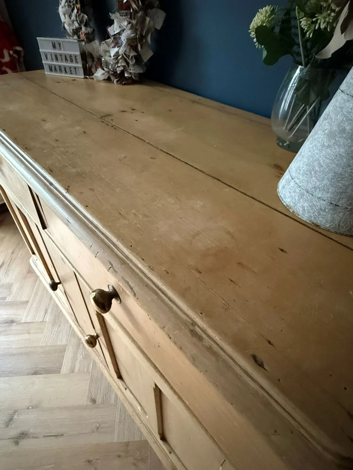 Antique Victorian rustic farmhouse pine sideboard dresser