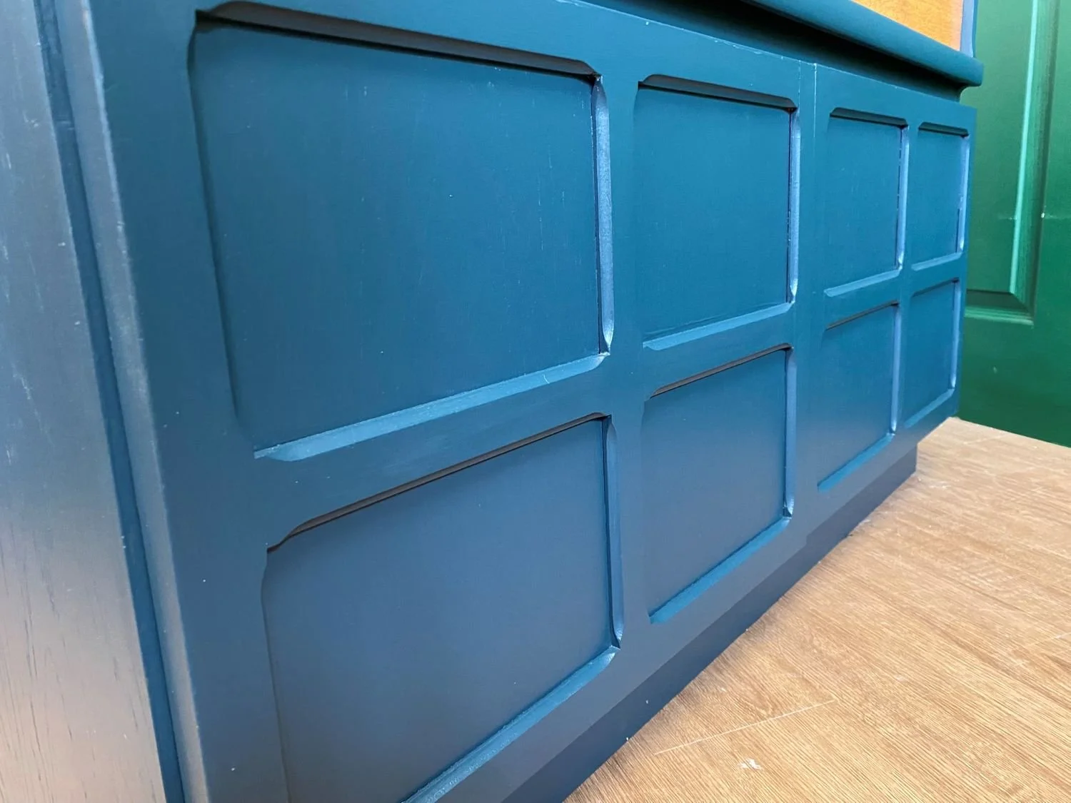 Refurbished mid century 1960s Nathan teak sideboard petrol blue