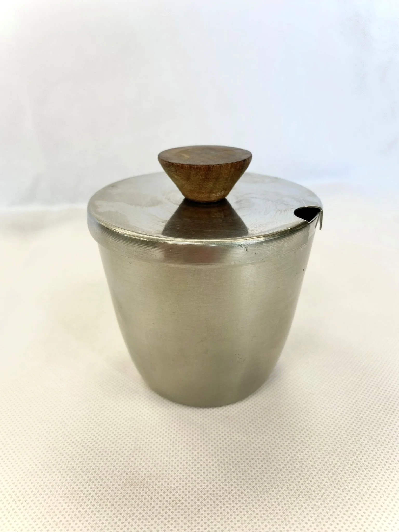 Mid century Danish sugar bowl stainless steel teak