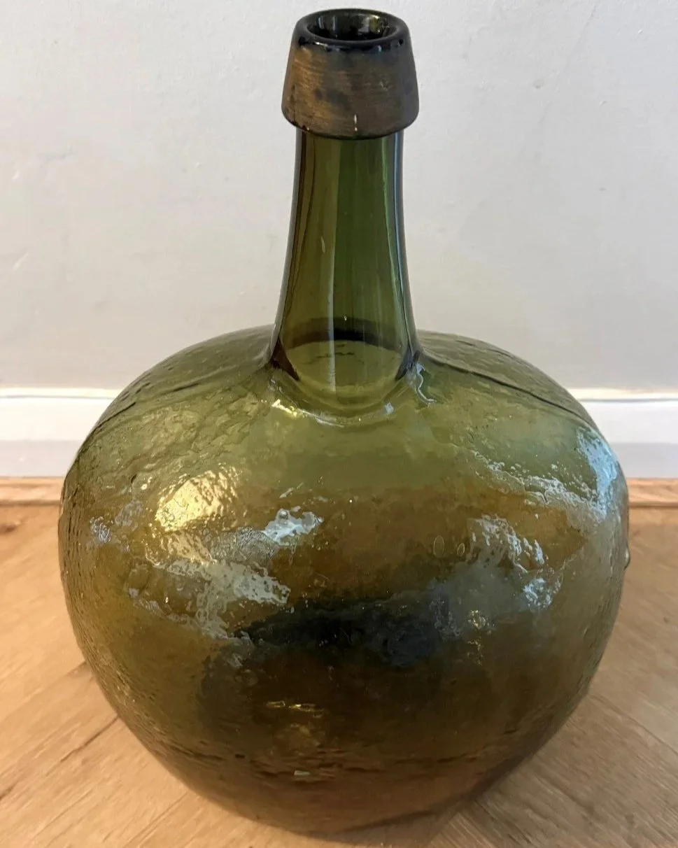 Large vintage green glass demi john bottle