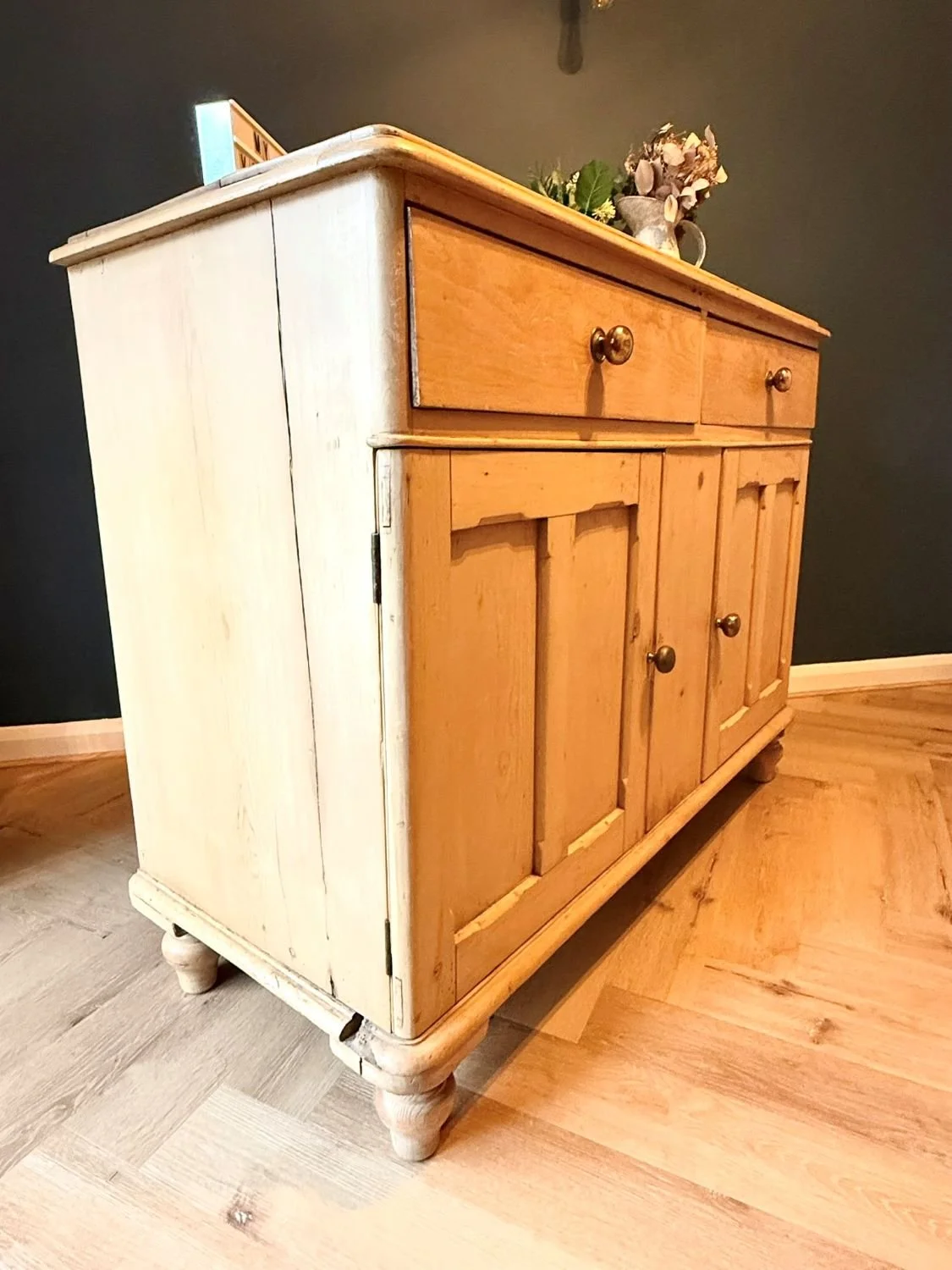 Antique Victorian rustic farmhouse pine sideboard dresser