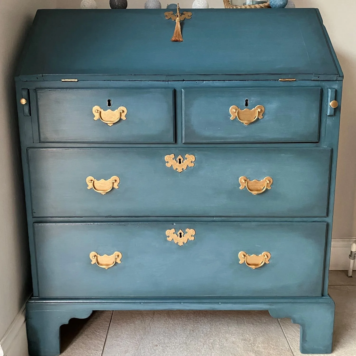 Blue Georgian mahogany bureau