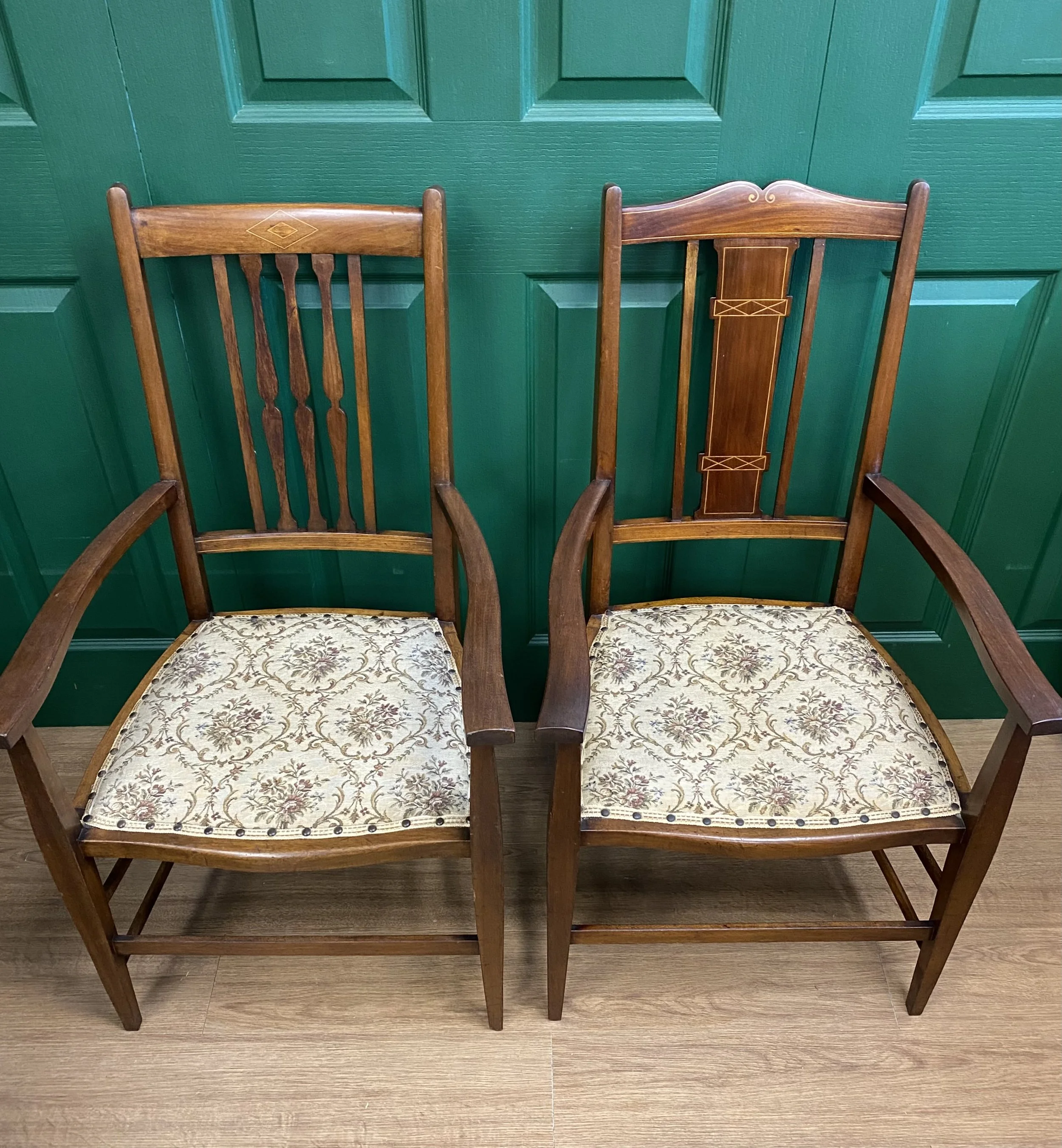 Antique Edwardian inlaid mahogany carver chair