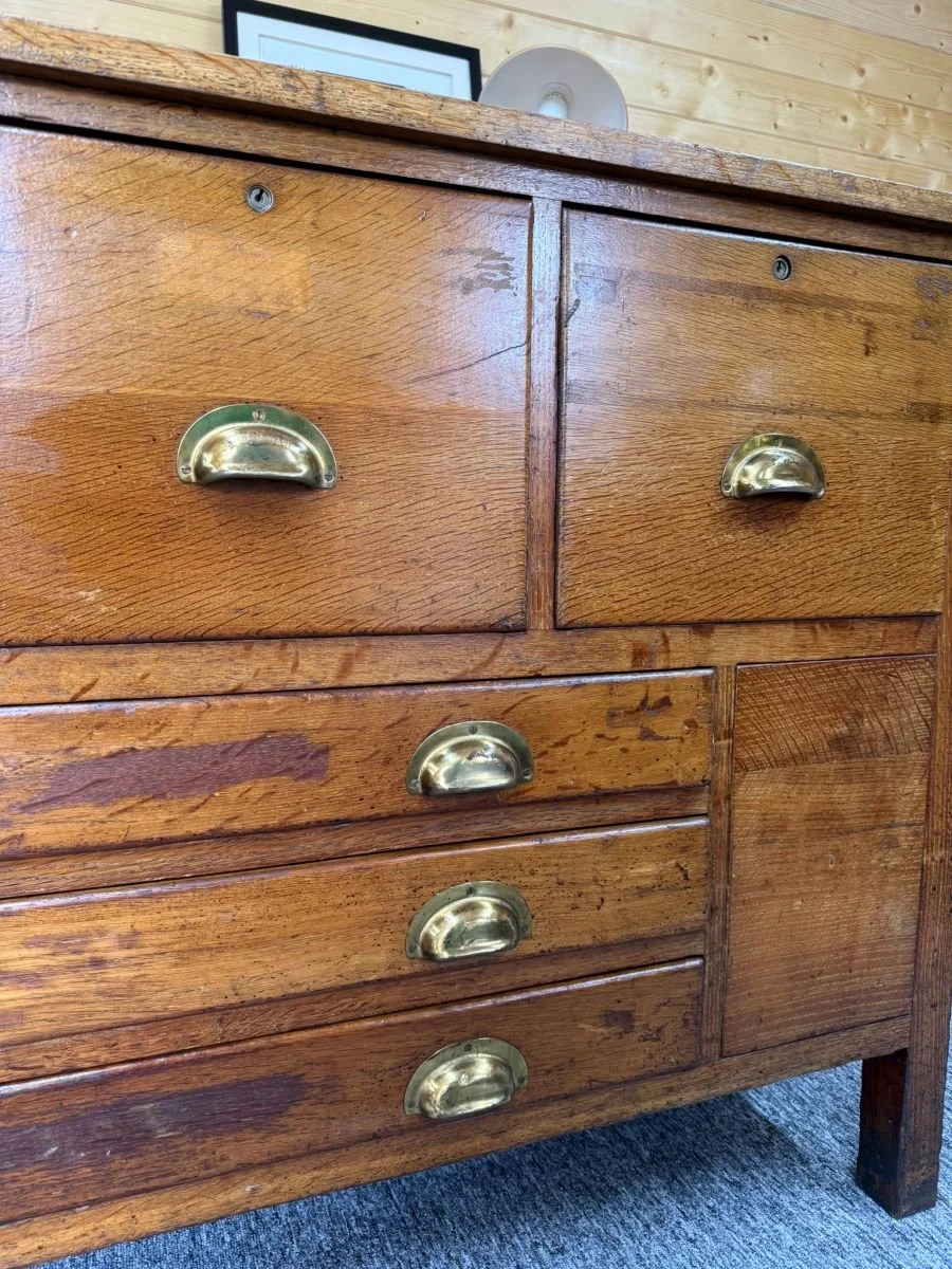 Mid century 1960s solid oak architect artist plan chest kitchen island