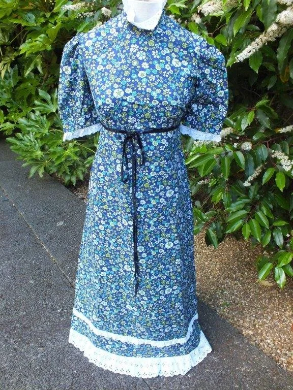 Vintage 1960s blue green floral maxi dress, size 12