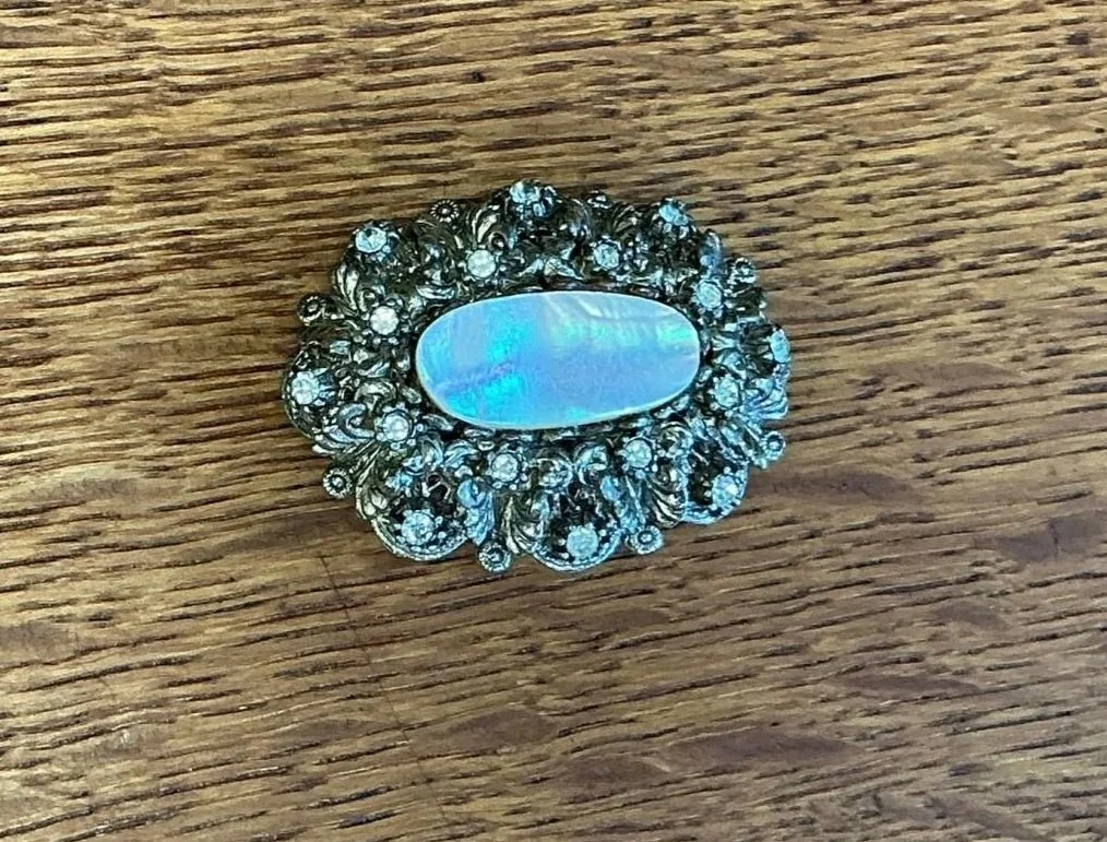 Antique 1920s filigree brooch mother of pearl design