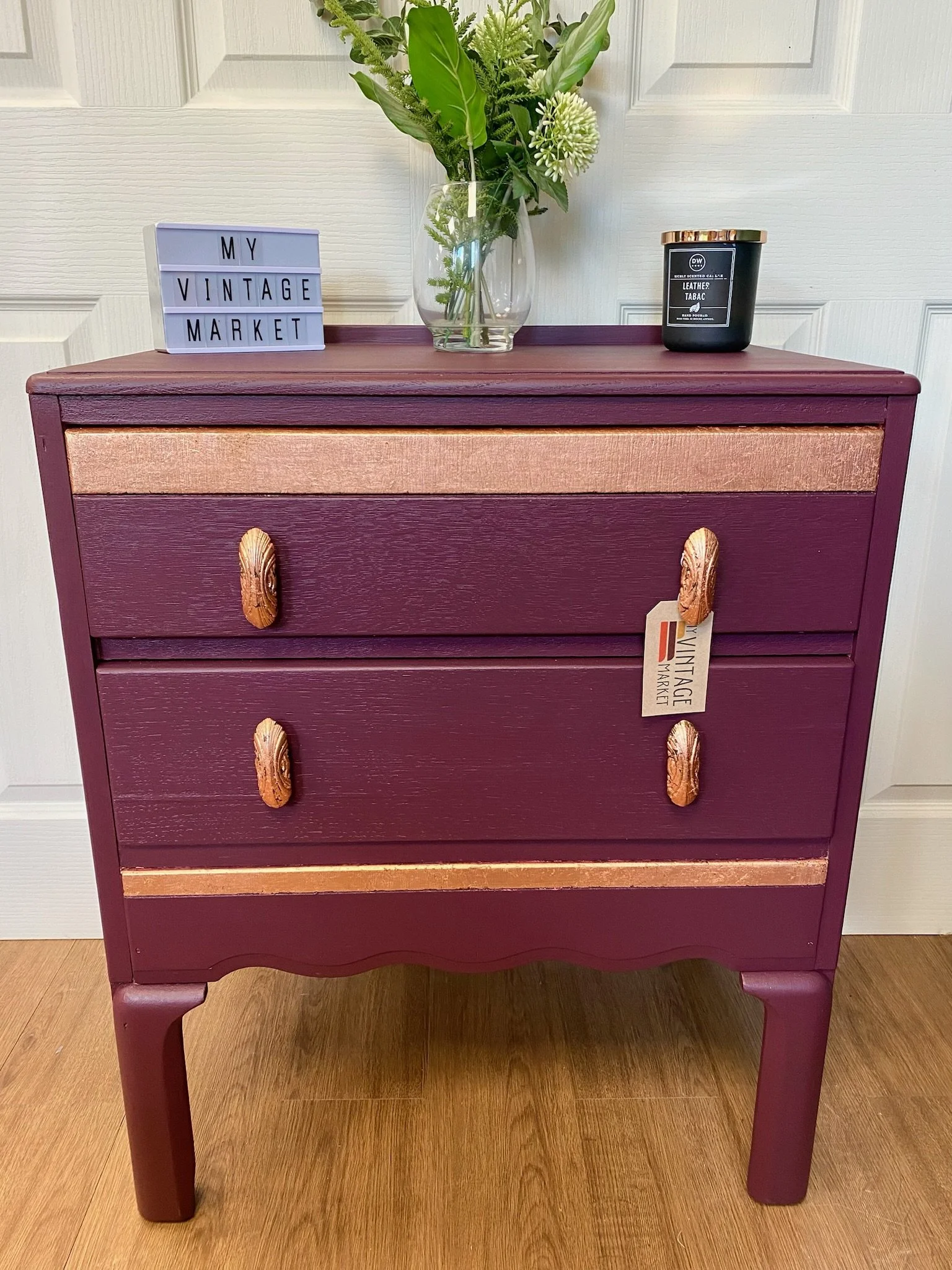 Aubergine and copper refurbished 1940s chest of drawers