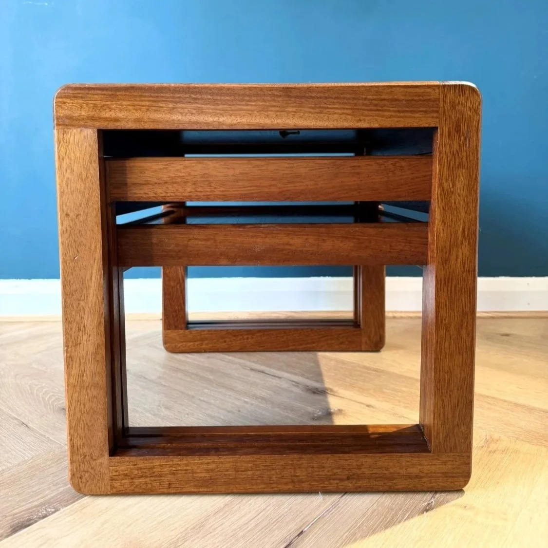 Mid century 1960s teak nest of three coffee side tables by Avalon