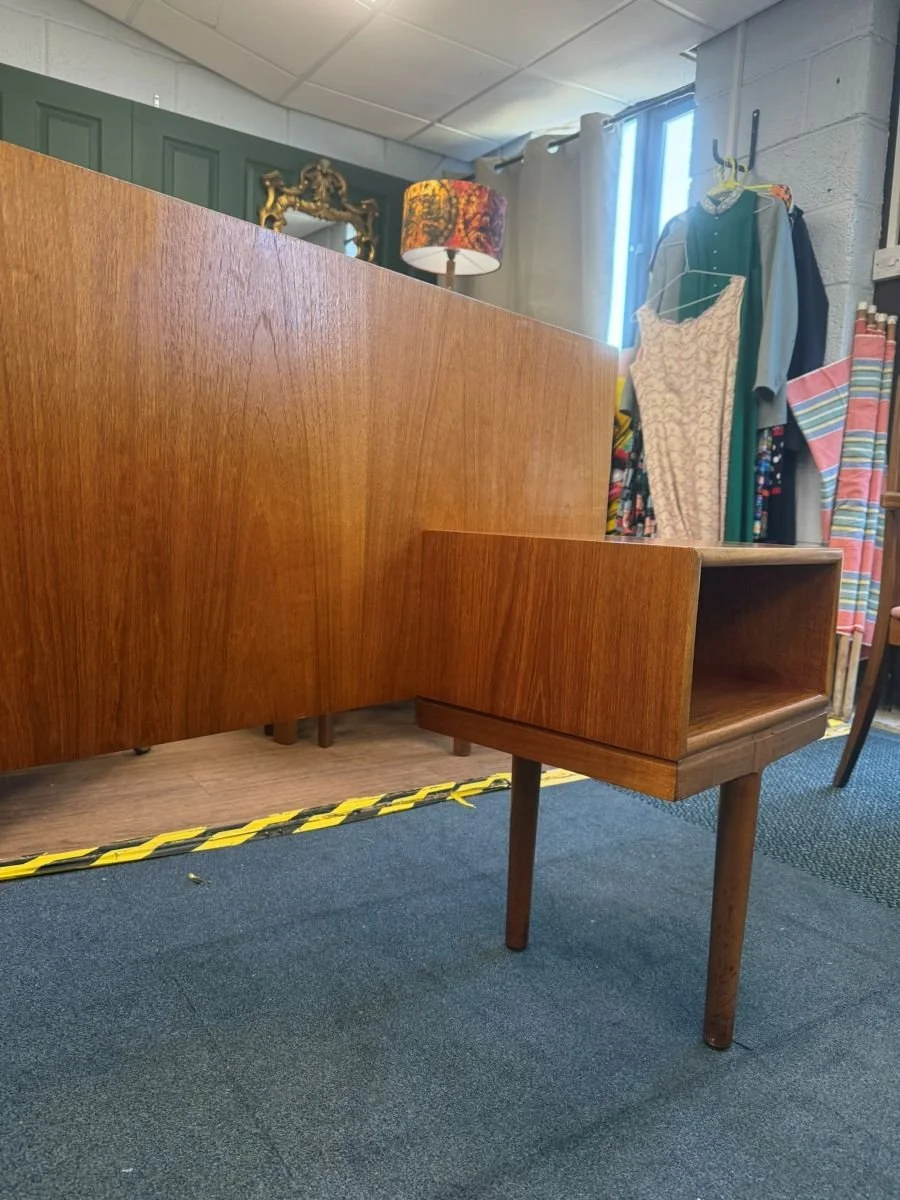Vintage mid century 1960s Danish style teak headboard bedside table unit