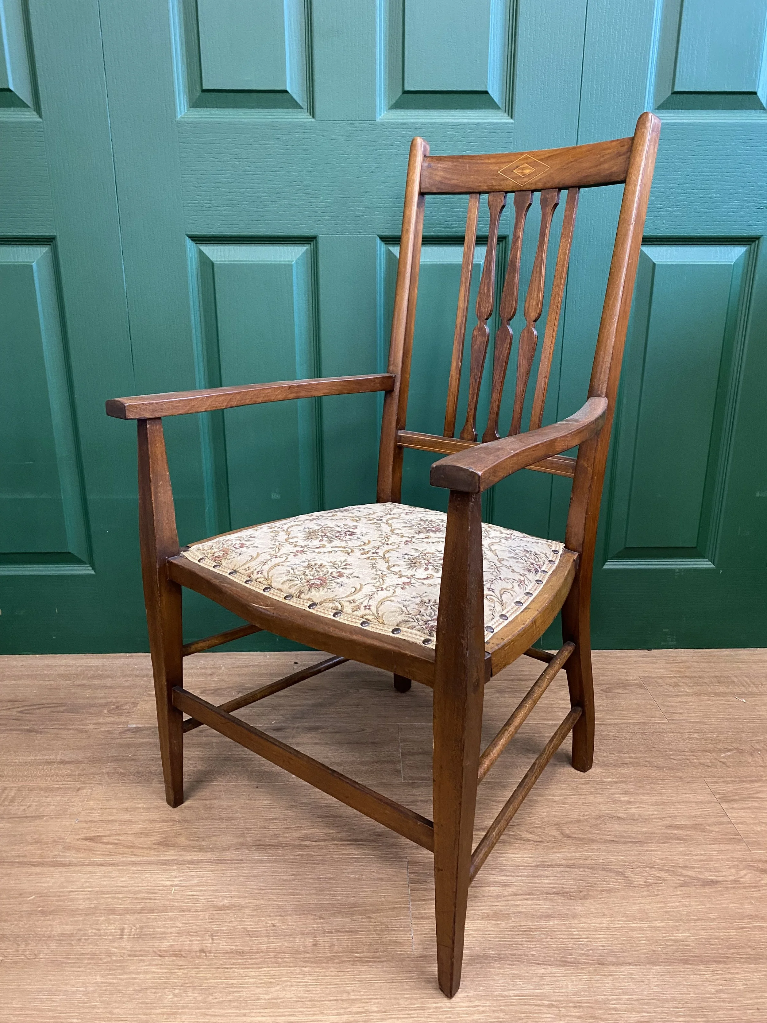 Antique Edwardian inlaid mahogany carver chair
