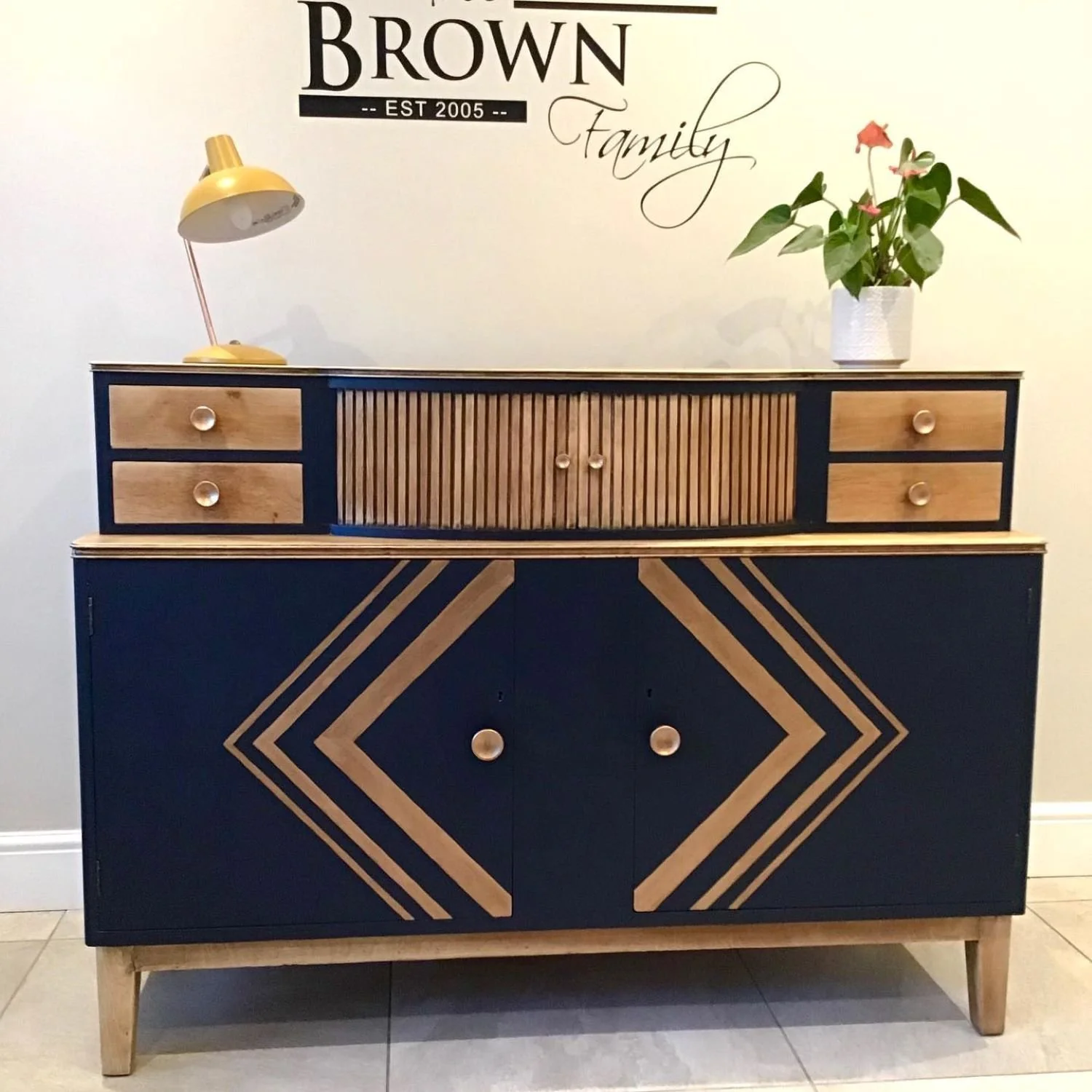 upcycled blue and copper vintage sideboard