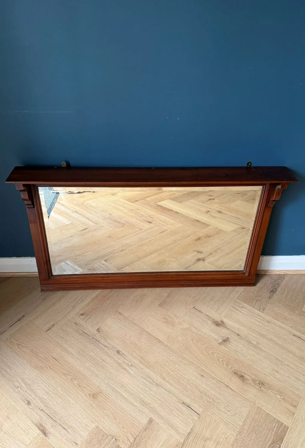 Antique Edwardian rectangular mahogany over mantle wall mirror