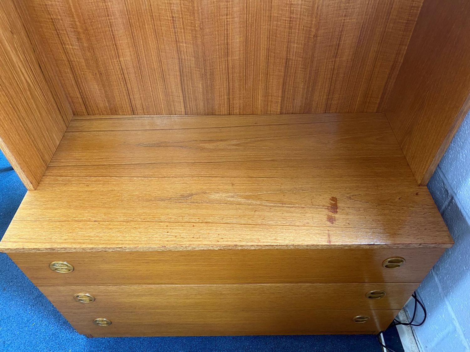 Mid century teak German Mobel glazed wall cabinet base.jpg