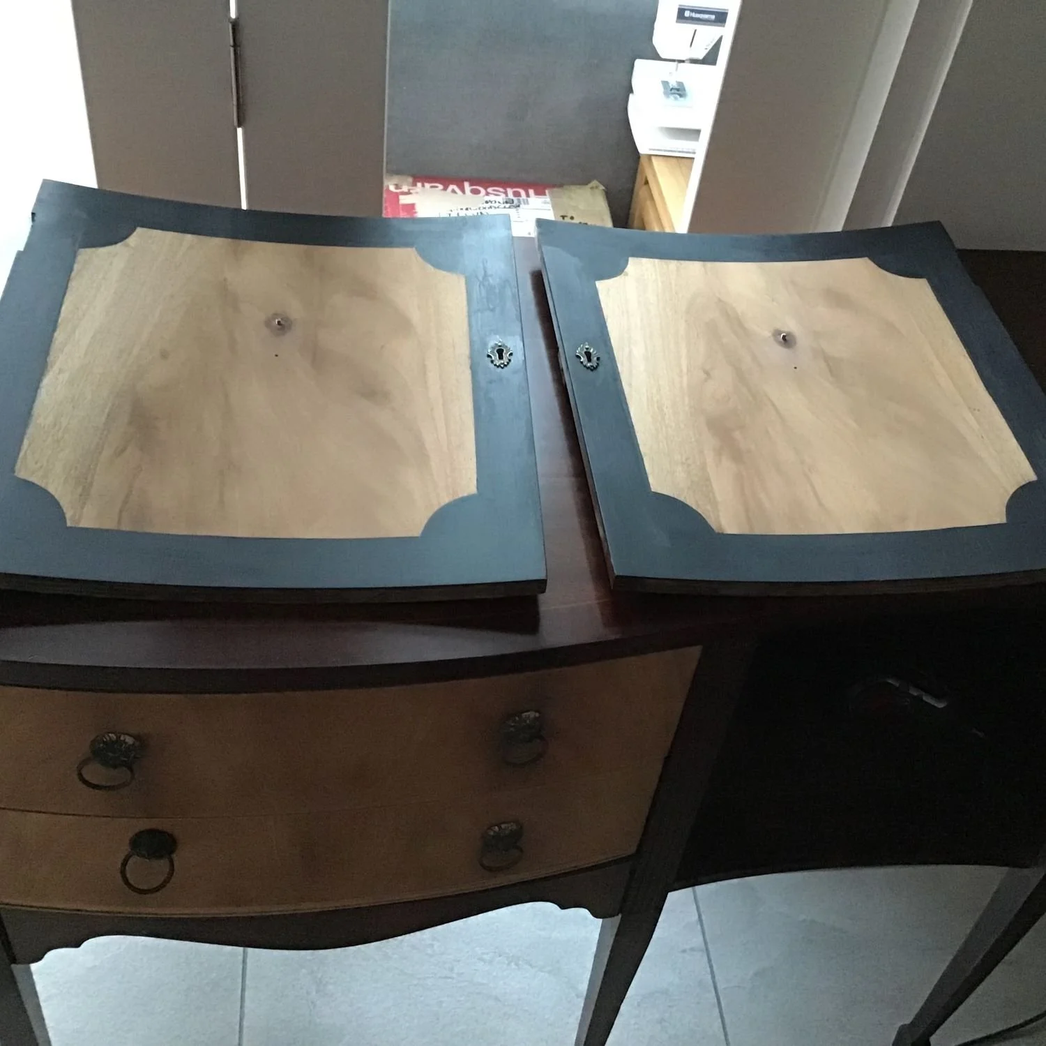 Painted blue and copper sideboard