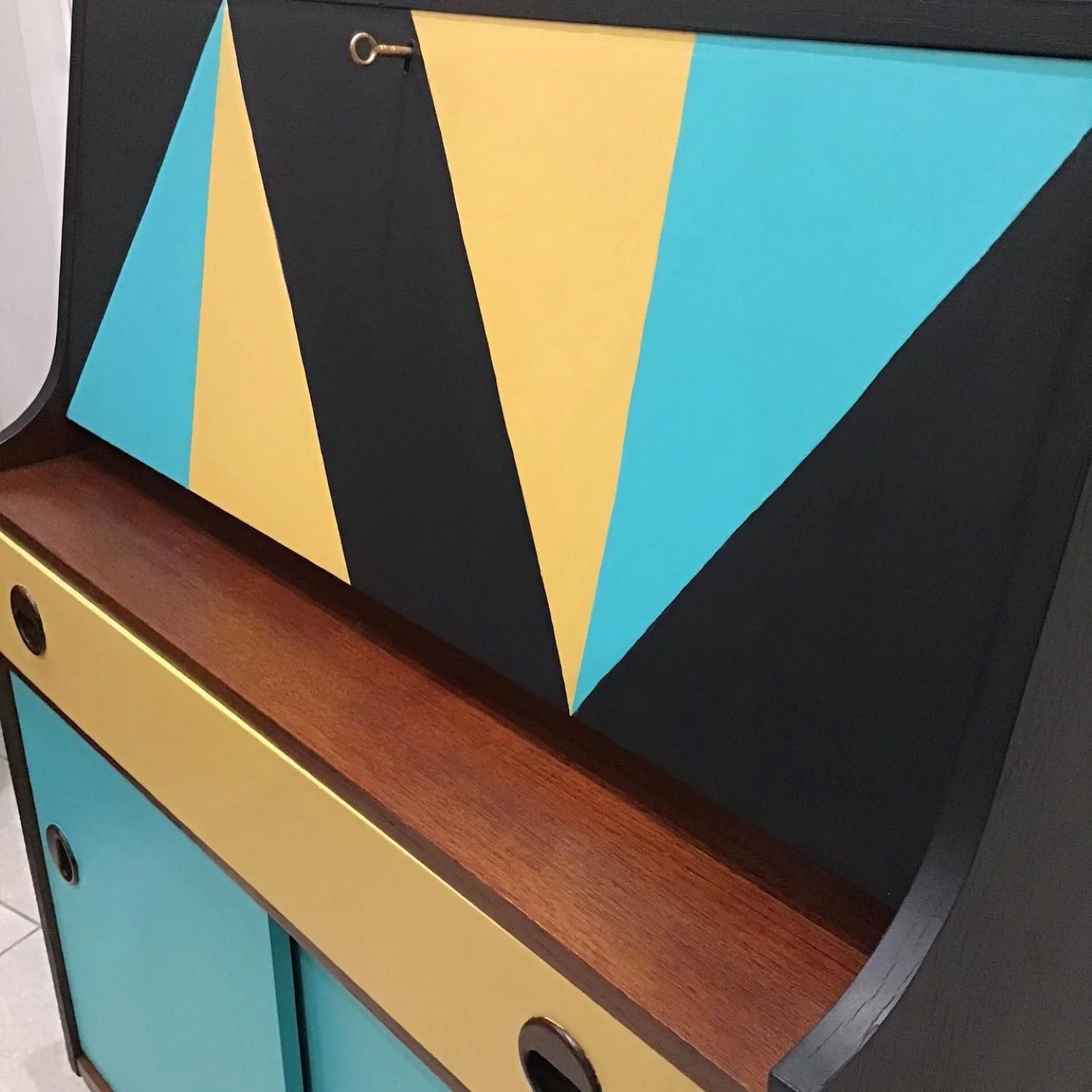 upcycled geometric teak bureau