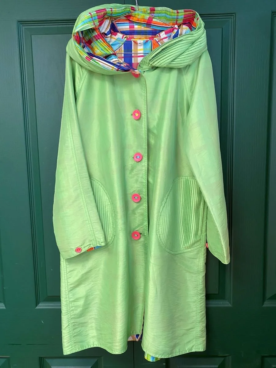 Vintage 1970s Ubu reversible raincoat lime green checked size small