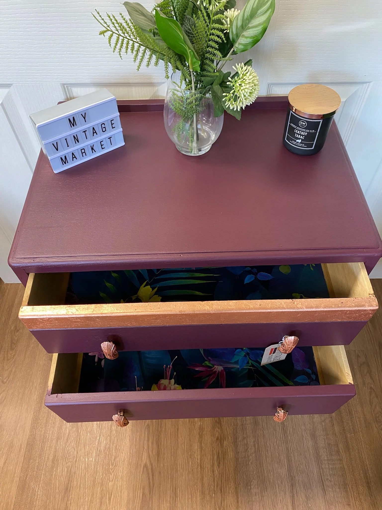 Aubergine and copper refurbished 1940s chest of drawers