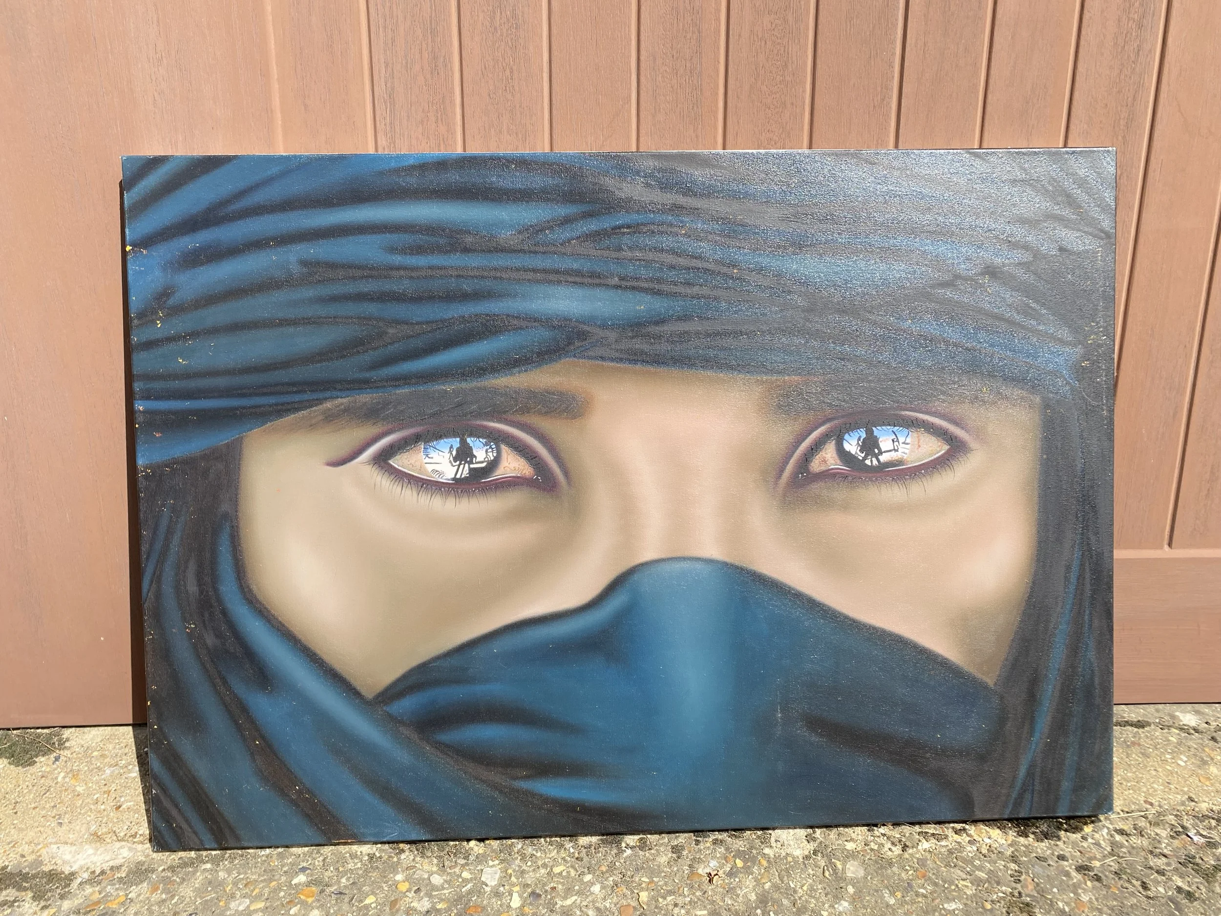 Thai Original Oil Painting, Eyes, Blue, 38.5" x 27"