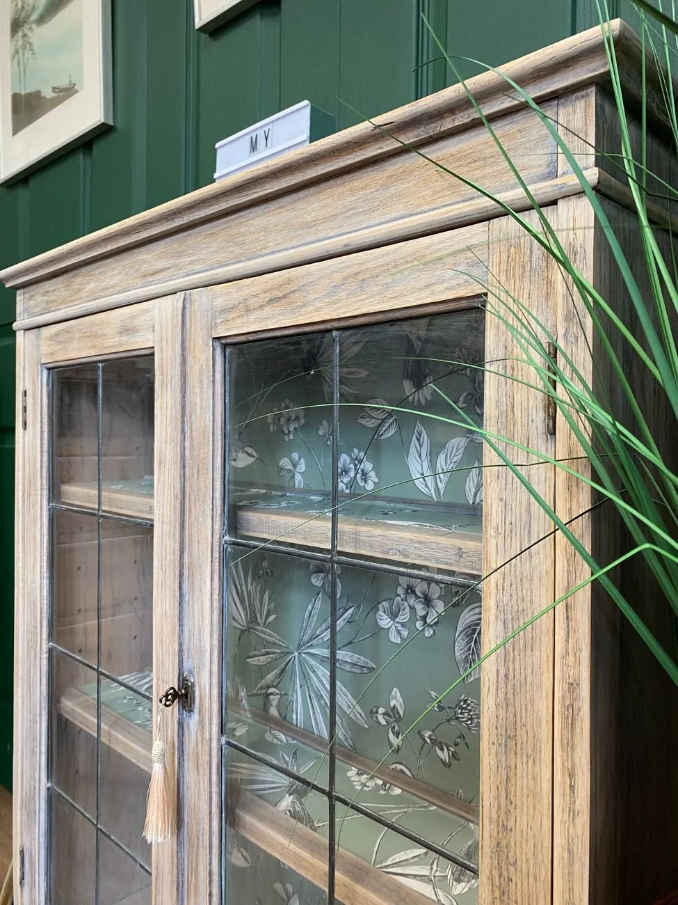 Refurbished antique Edwardian oak glazed display cabinet bookcase
