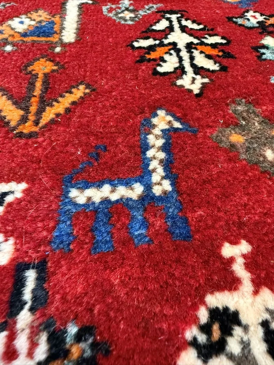 Vintage Qashqai Geometric Hand Knotted Wool Rug Red Black Blue 175x140cm camel