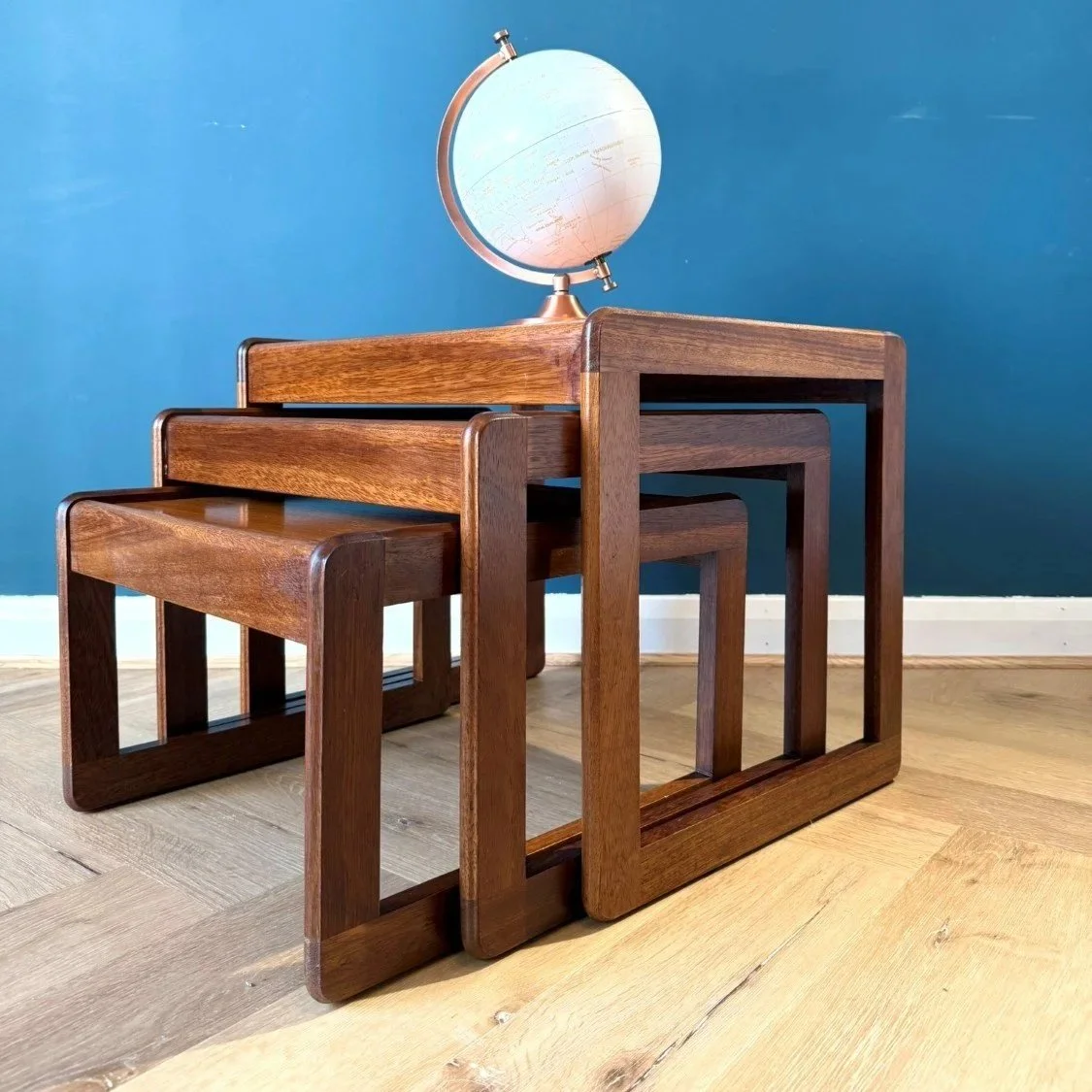 Mid century 1960s teak nest of three coffee side tables by Avalon