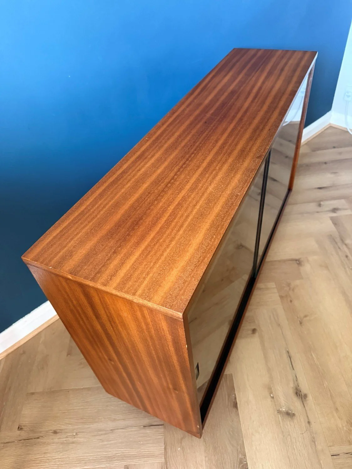 Vintage mid century 1960s 70s teak glazed bookcase display cabinet sideboard by Avalon