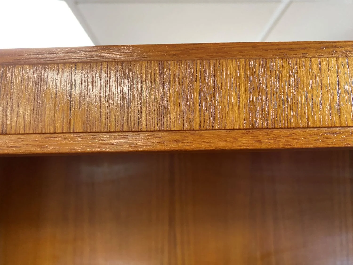 Mid century teak German Mobel glazed wall cabinet