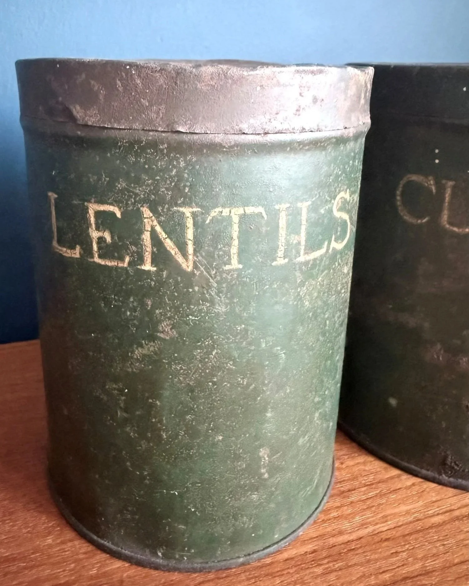 Vintage 1940s storage jars metal containers currants and lentils