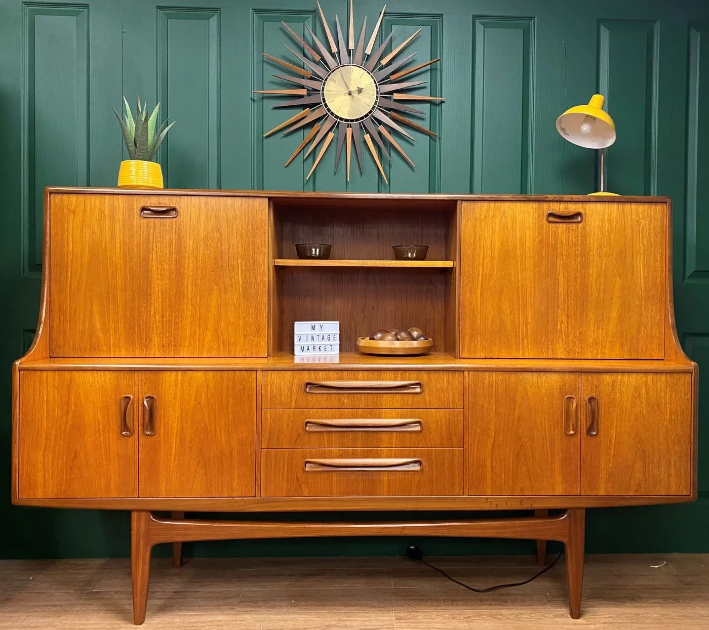Restored 1960s GPlan Fresco teak highboard cocktail drinks cabinet sideboard