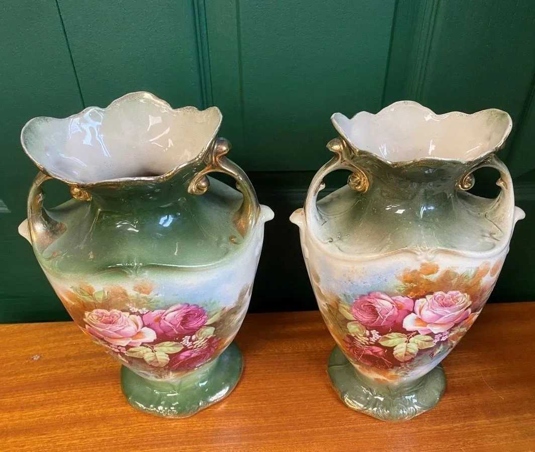 Pair of Antique Victorian WA & L Pottery Mantle Vases Green