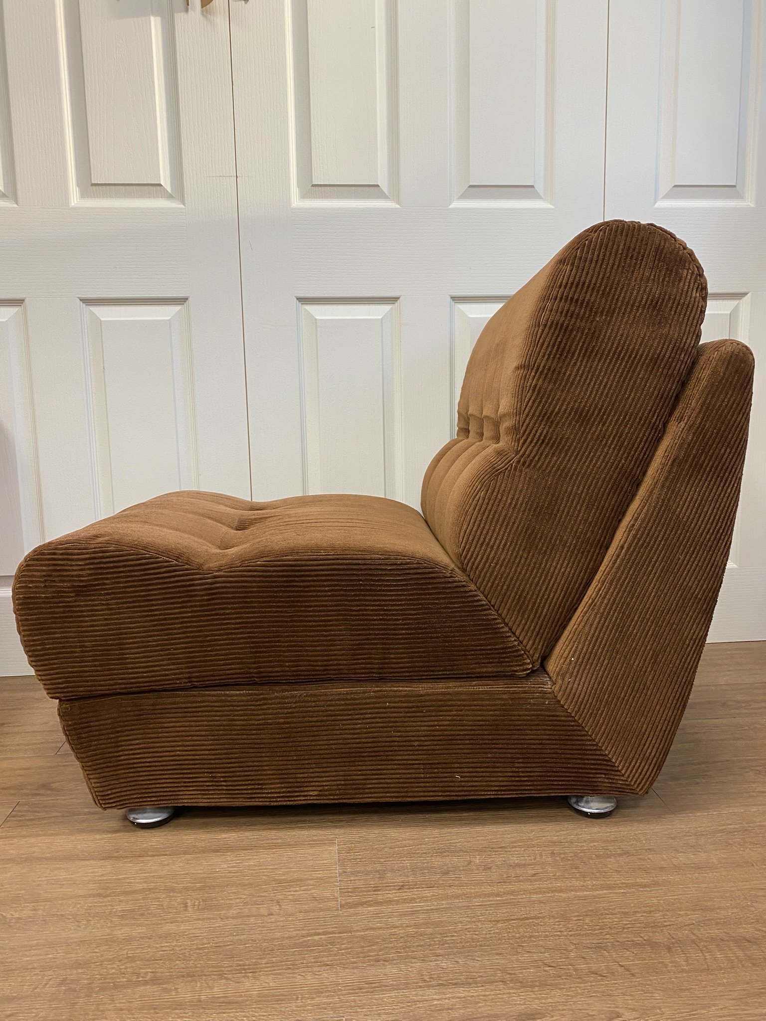 Vintage 1970s Rest Assured Z Bed Chair Brown Corduroy