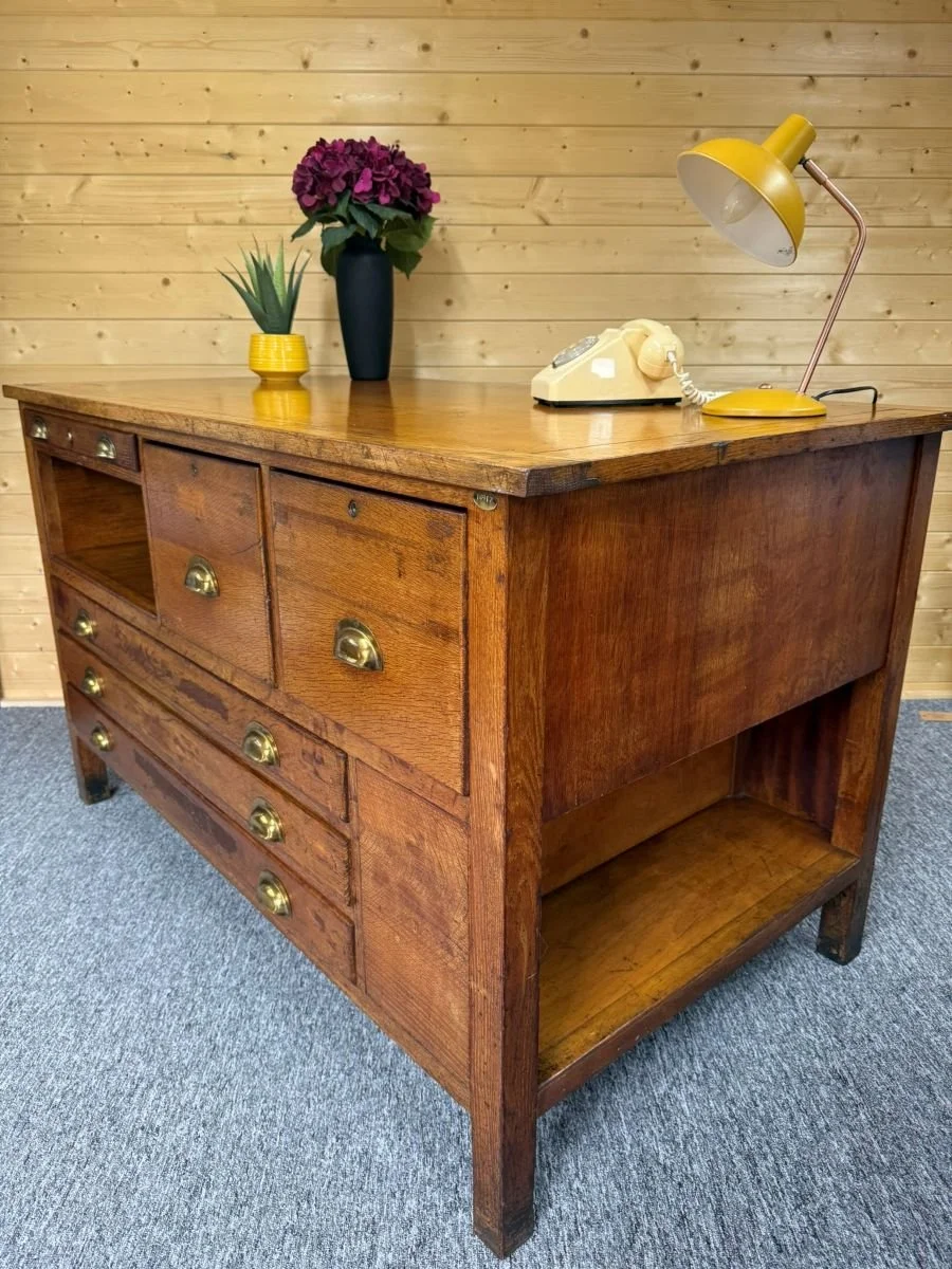 Mid century 1960s solid oak architect artist plan chest kitchen island