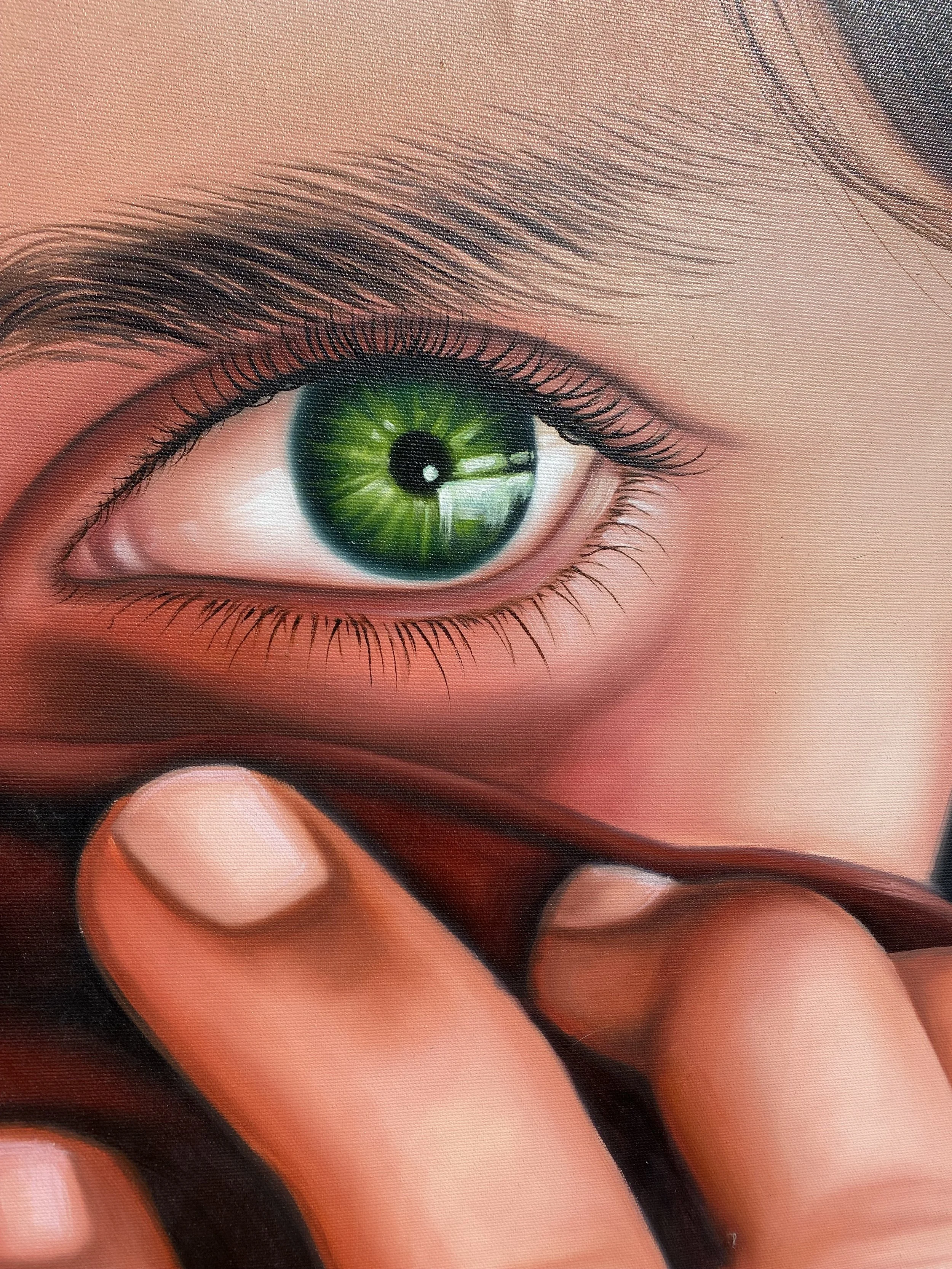 Thai Original Oil Painting, Eyes, Burgundy, 39" x 27"