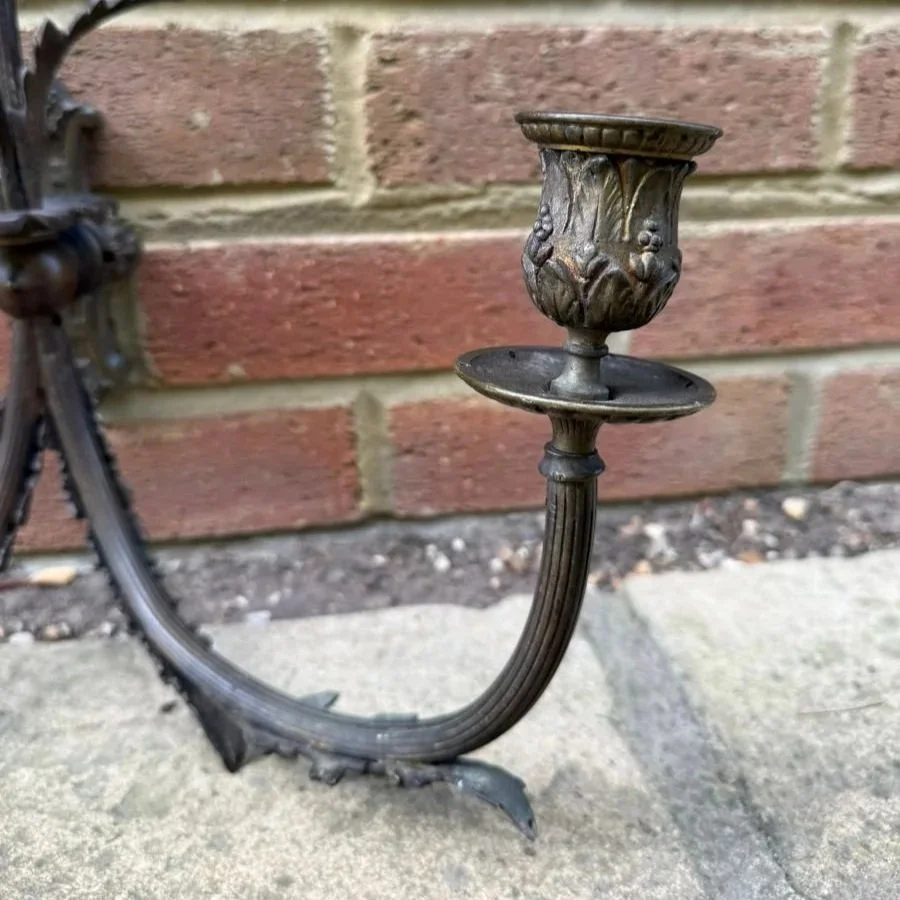 Pair of vintage brass two arm wall scones candle holders wall lights