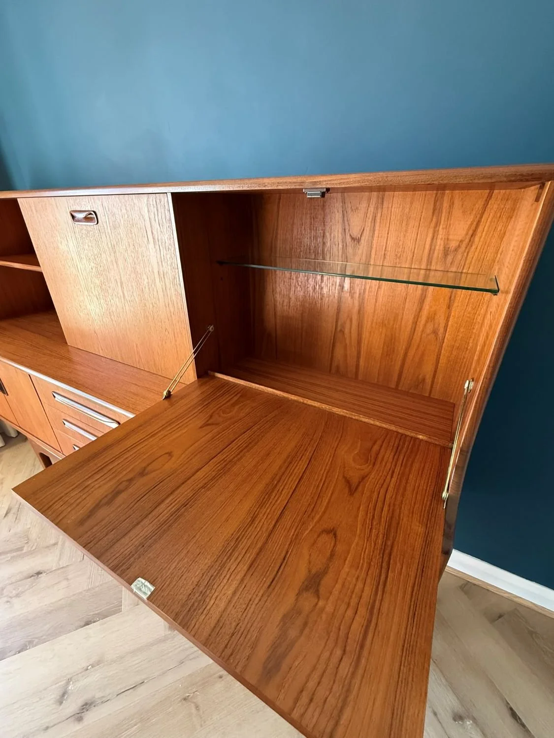 Restored mid century 1960s G Plan Fresco teak highboard cocktail drinks cabinet sideboard