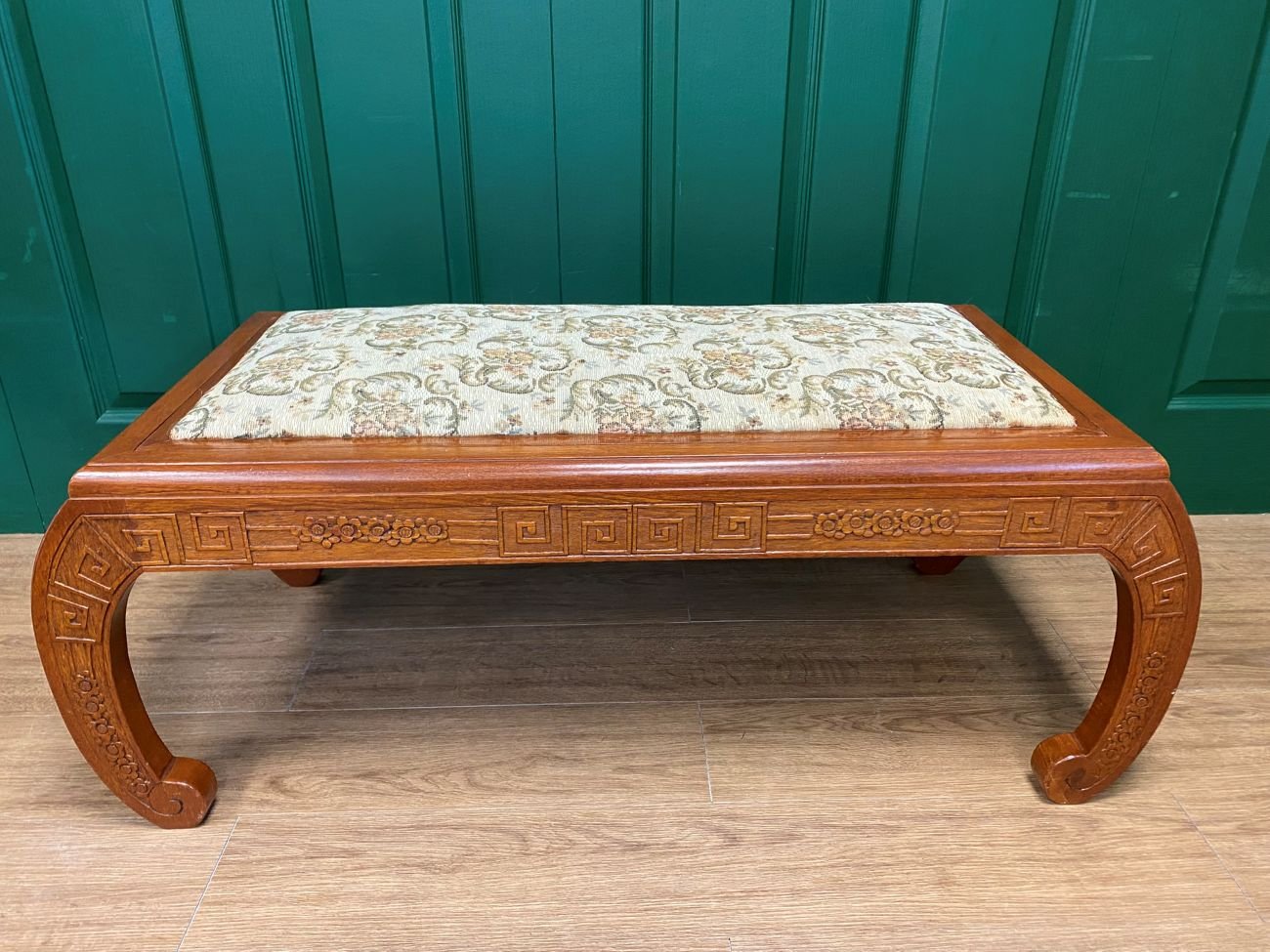 Antique oriental reversible camphor wood carved bench stool coffee table