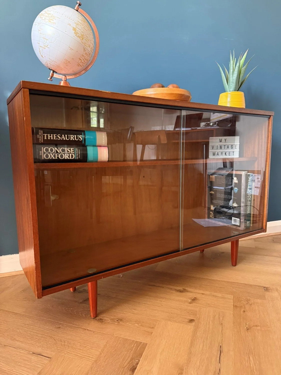 Vintage mid century 1960s 70s teak glazed bookcase display cabinet sideboard by Avalon