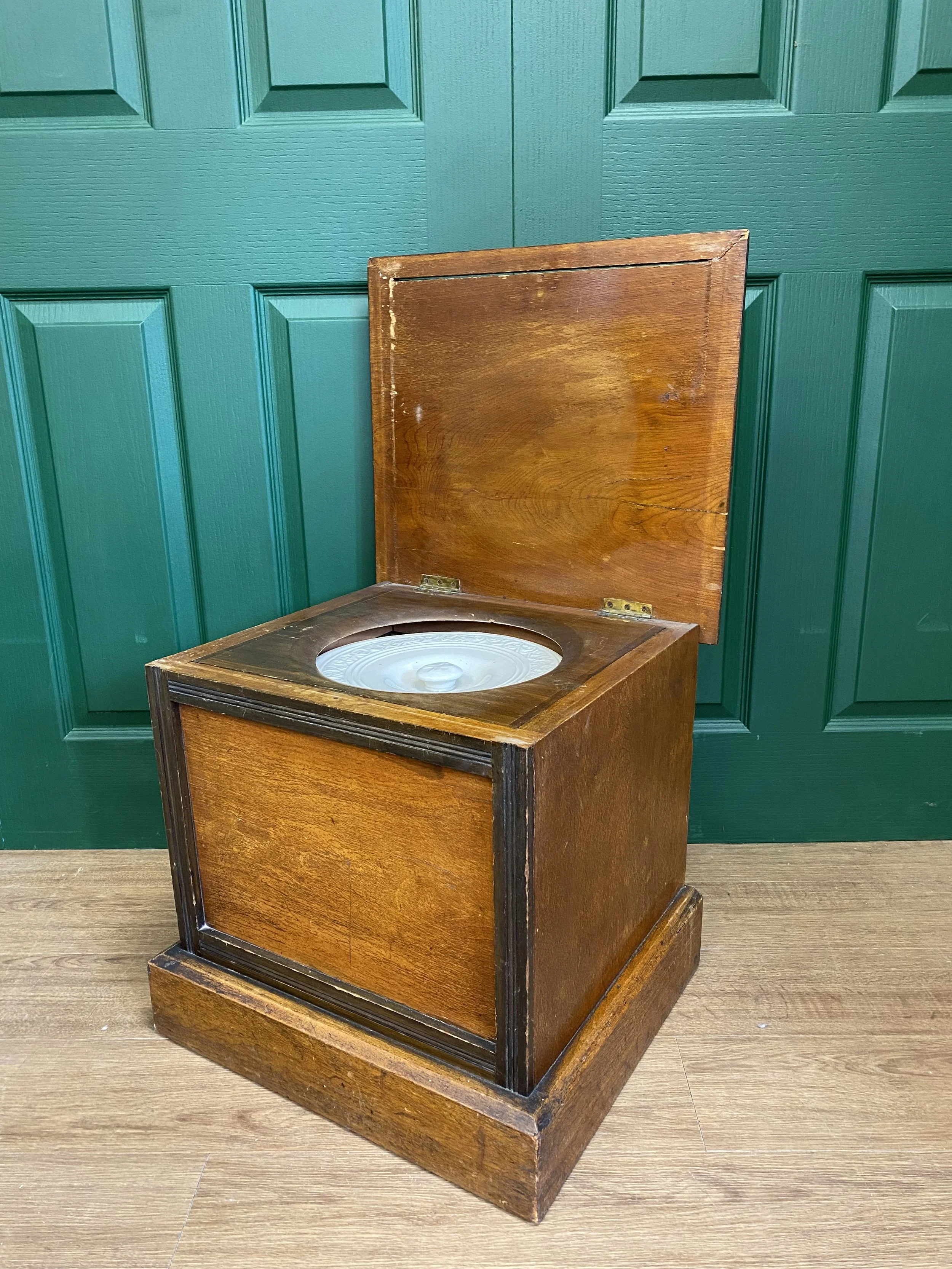 Antique wooden cased chamber pot commode