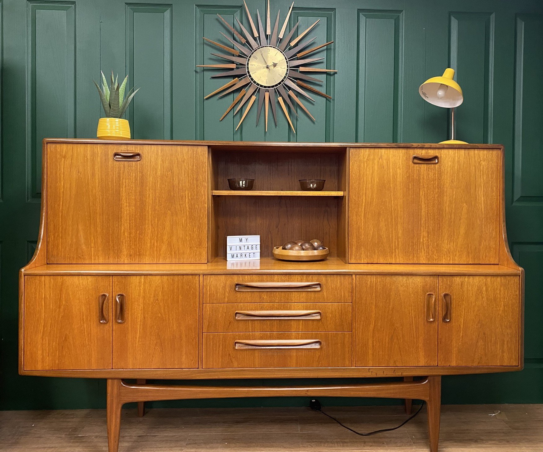 Restored 1960s GPlan Fresco teak highboard cocktail drinks cabinet sideboard