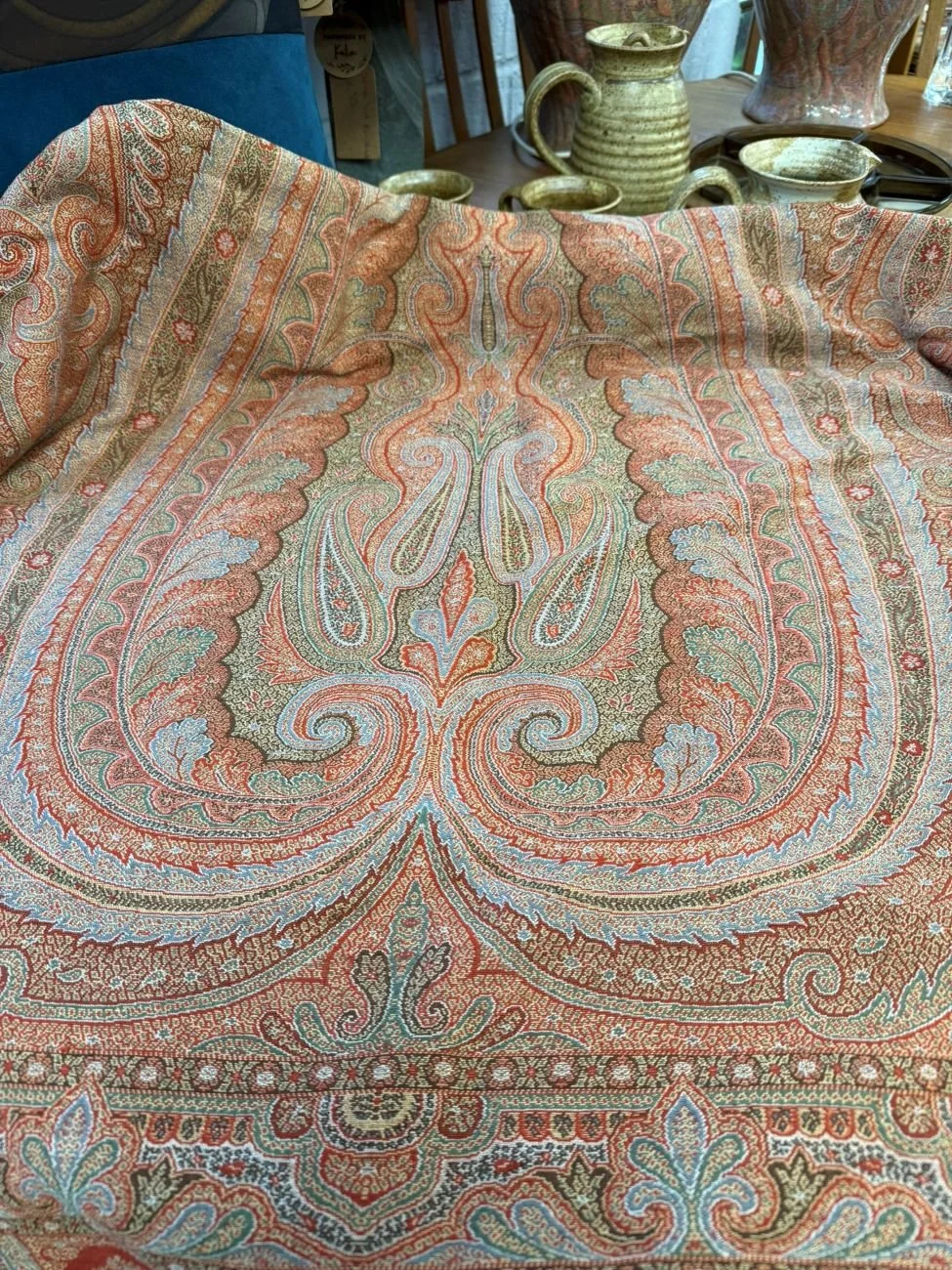 Large Vintage Antique Scottish Handwoven Paisley Blanket Throw Red