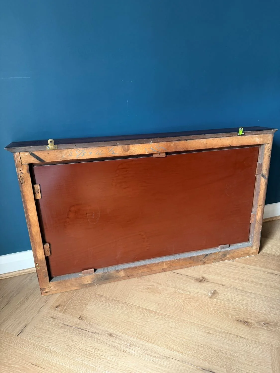Antique Edwardian rectangular mahogany over mantle wall mirror back