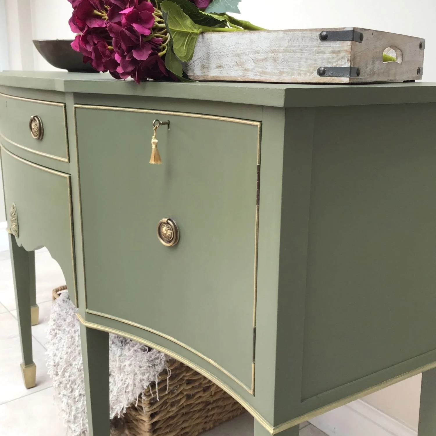 Green and gold vintage regency sideboard