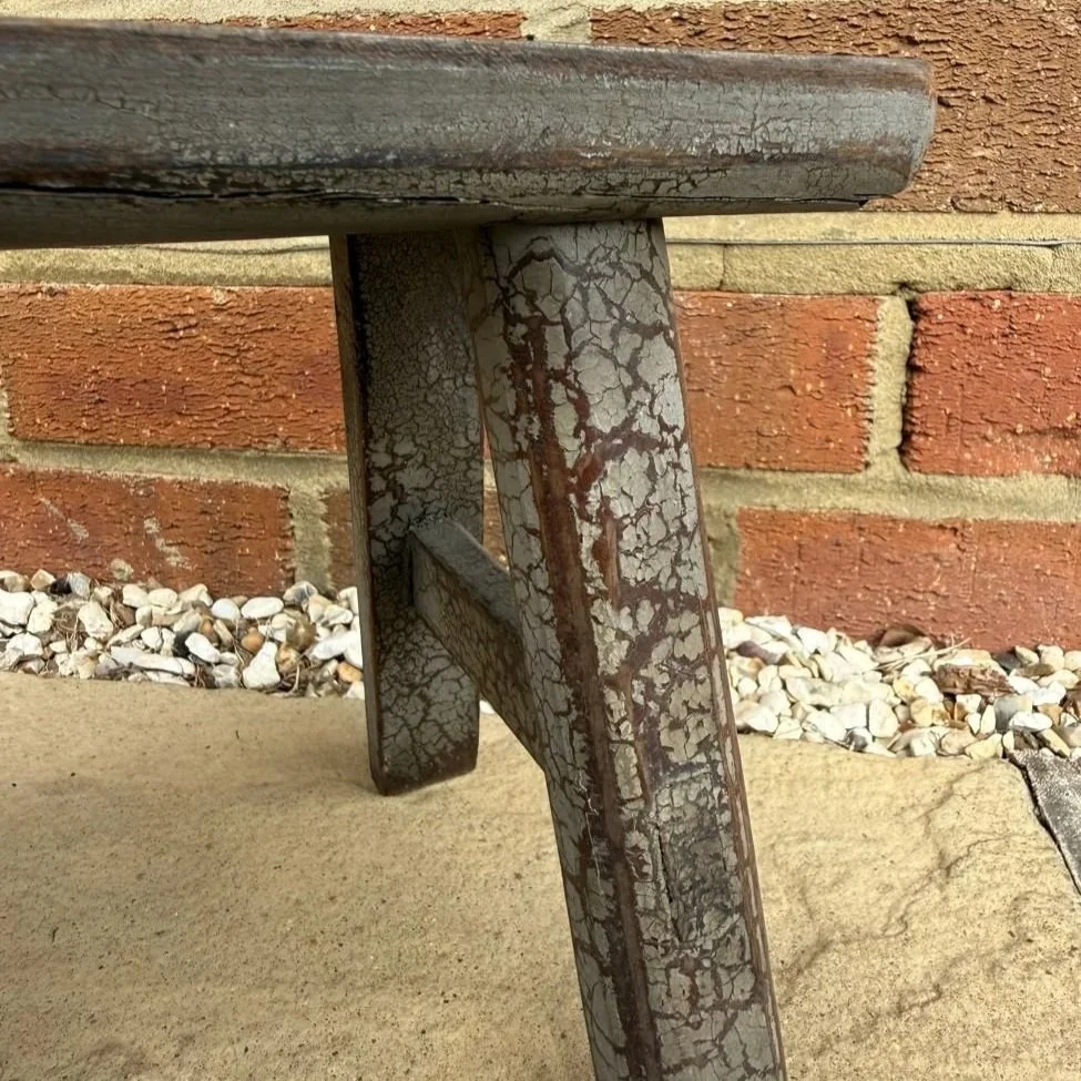 Small vintage wooden milking stool paint washed with crazed effect