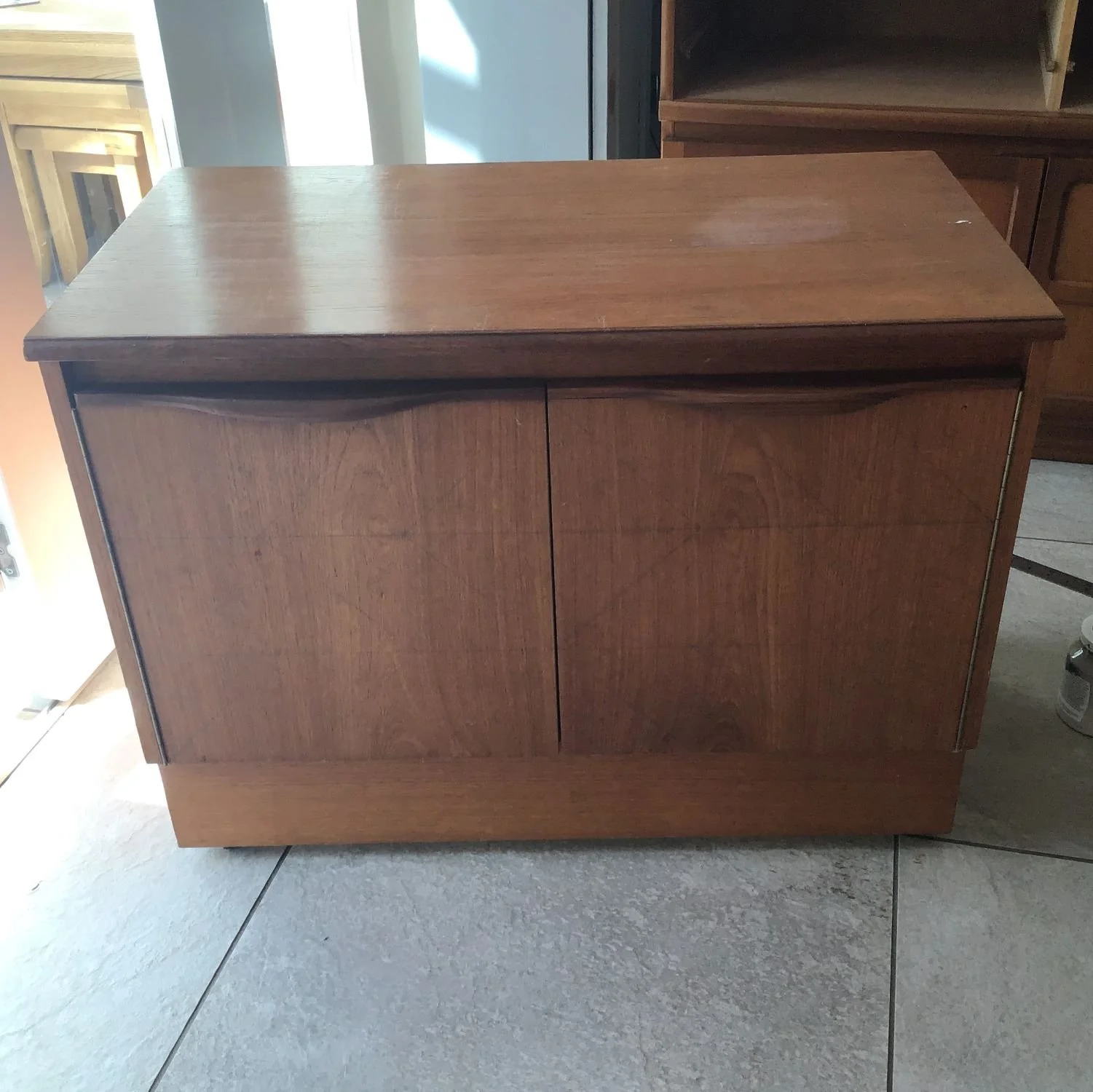 upcycled mid century teak record unit